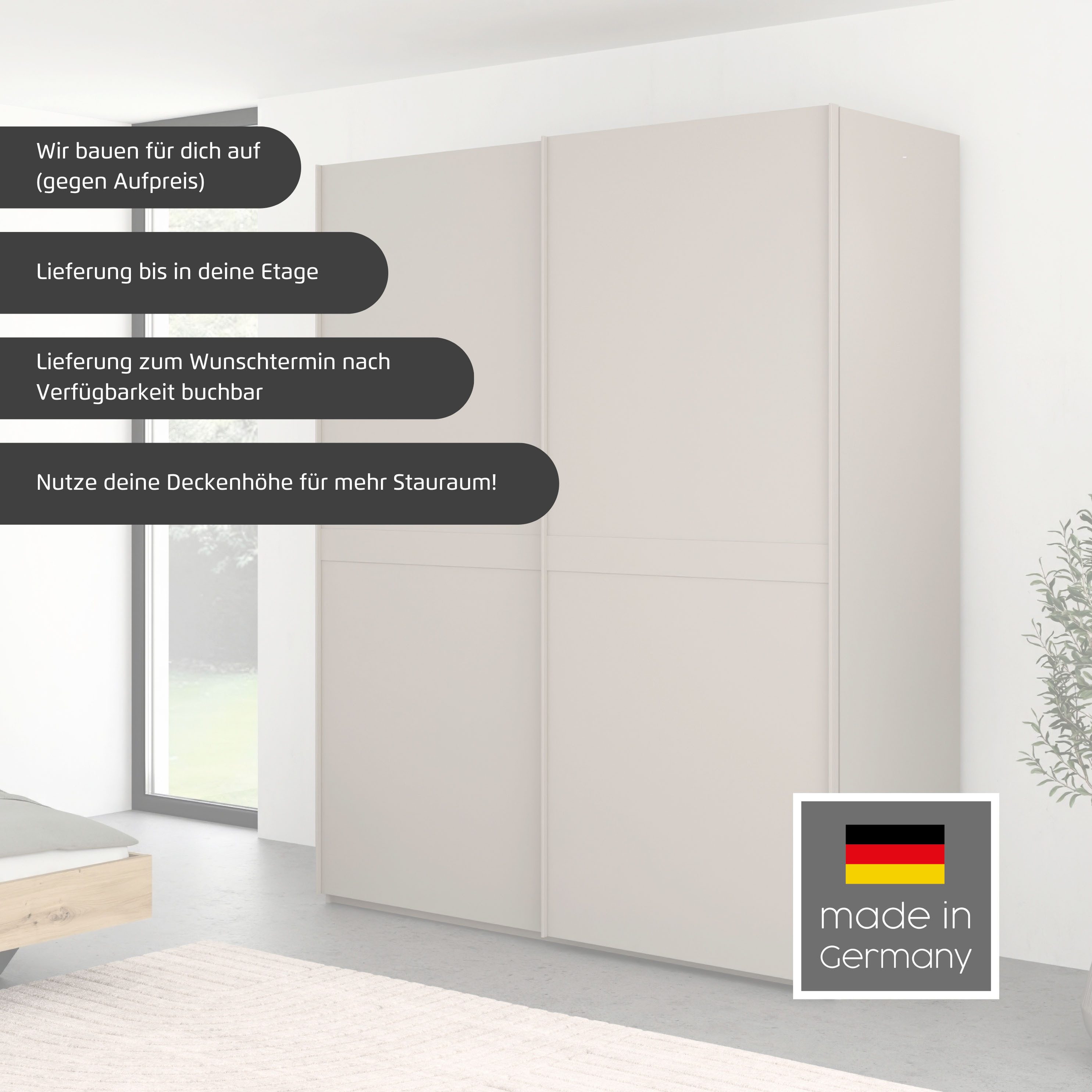 rauch Schuifdeurkast Kledingkast kast garderobe slaapkamerkast SCALE-LINE edel uiterlijk met buikband in corpuskleur spiegelfront made in germany