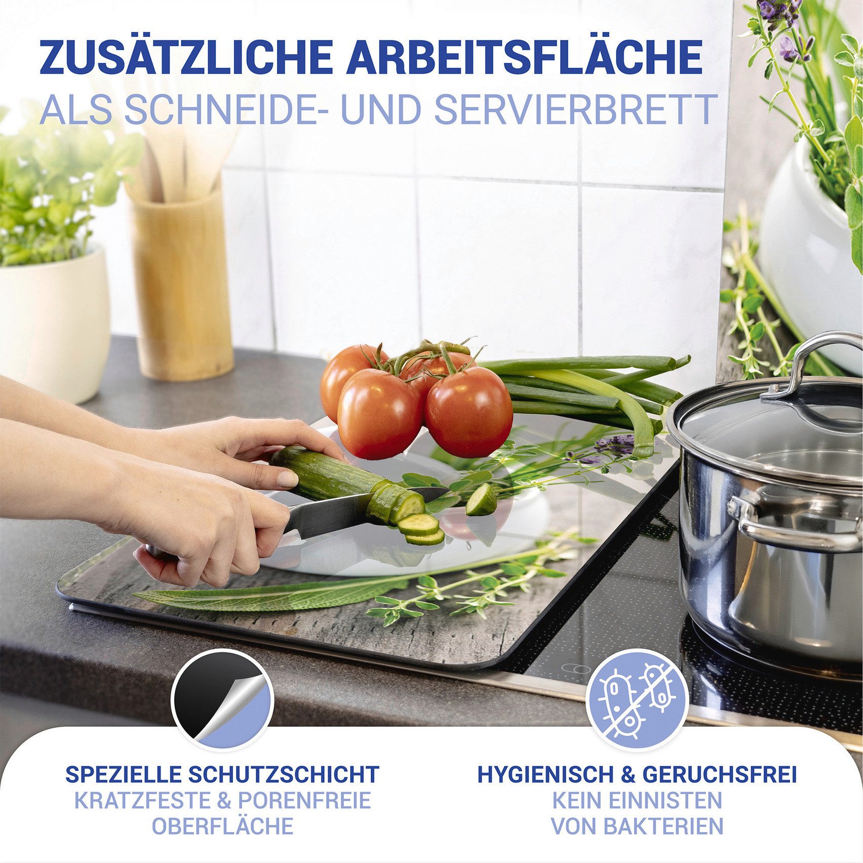 WENKO Kookplaatdeksel Universeel model Kruidentuin Kookplaatafdekking voor alle soorten kookplaten, krasvast, met antislipvoetjes (set, 2-delig)