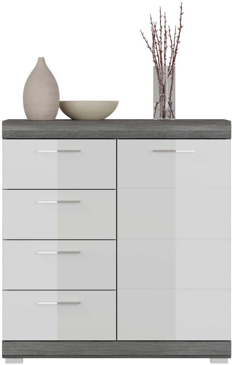 INOSIGN Kast Siena, breedte 80 cm, 1 deur, 2 legplanken, 3 vakken, 4 lades Front-groeffreesing, schoenenkommode, schoenenkast, buffetkast, sideboard
