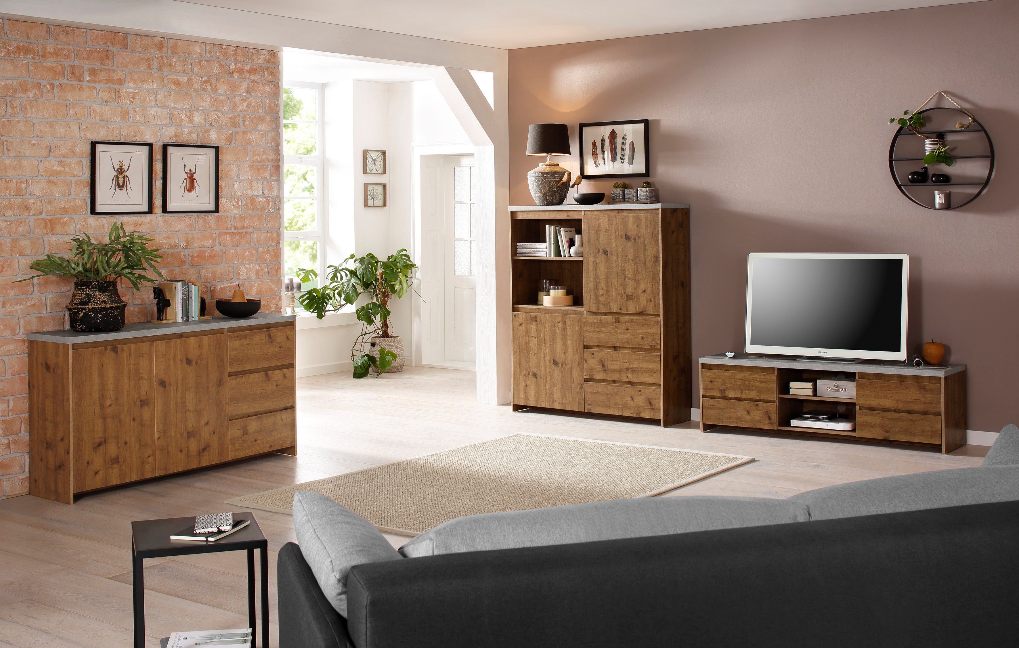 Home affaire Dressoir Maribo Commode in moderne landhuisstijl, met betonnen bovenblad, breedte 150 cm
