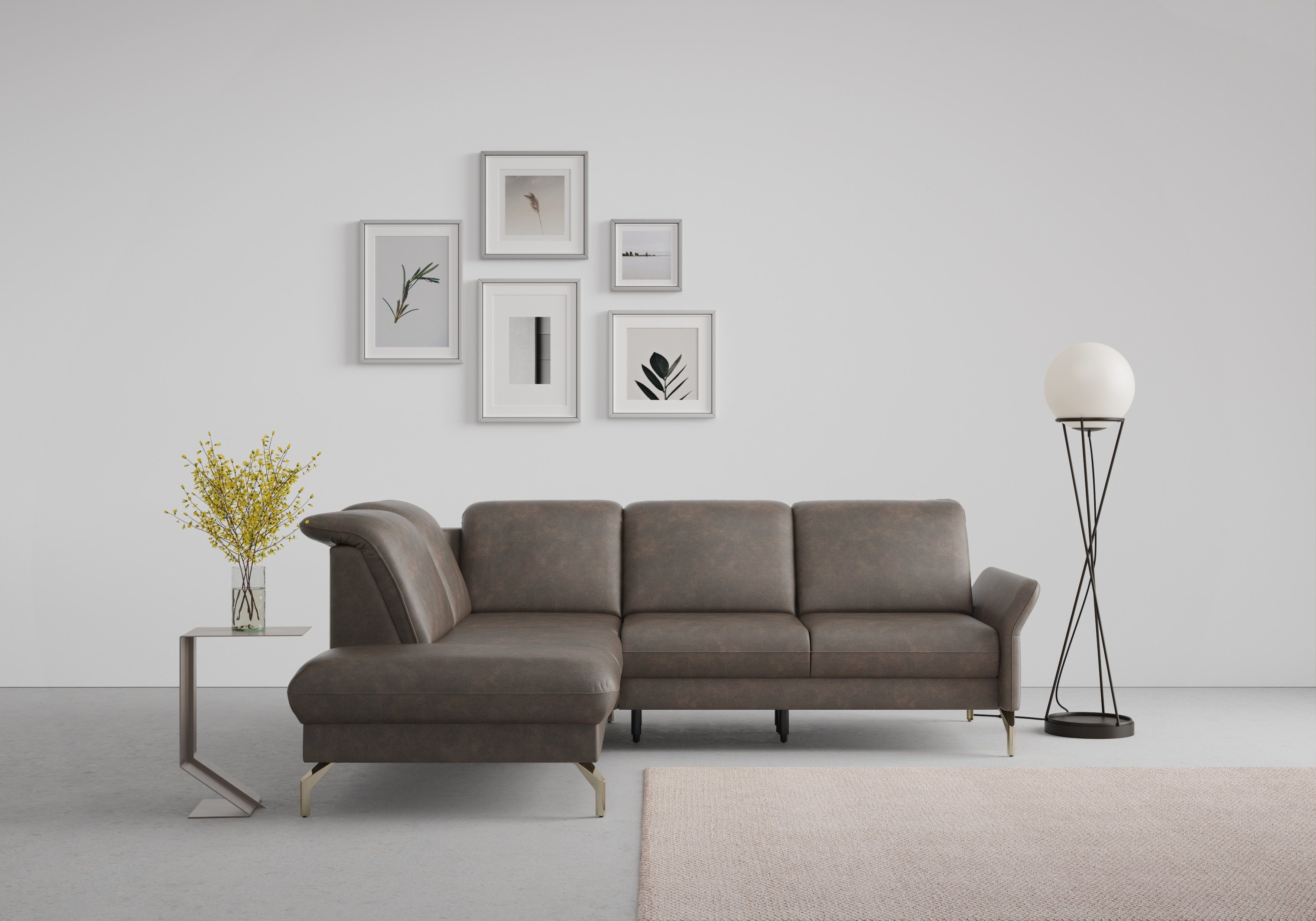 sit&more Hoekbank Fashion L-vorm naar keuze met verstelbare hoofdsteun, uittrekzitting, motorisch, nikkel poten