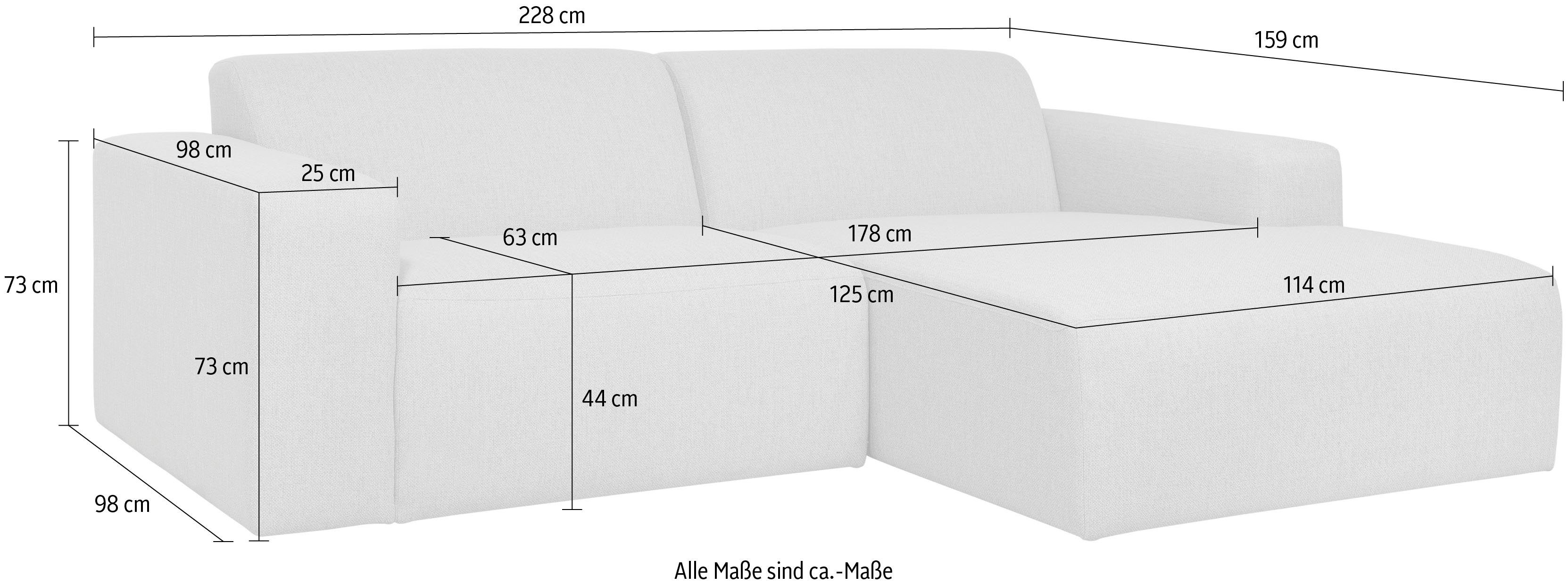 INOSIGN Hoekbank Koa,228cm, L-Form, Modulsofa, Webstoff, Cord, Struktur Designbank, zachte lounge-zitcomfort, golfondersteuning, tot aan de vloer