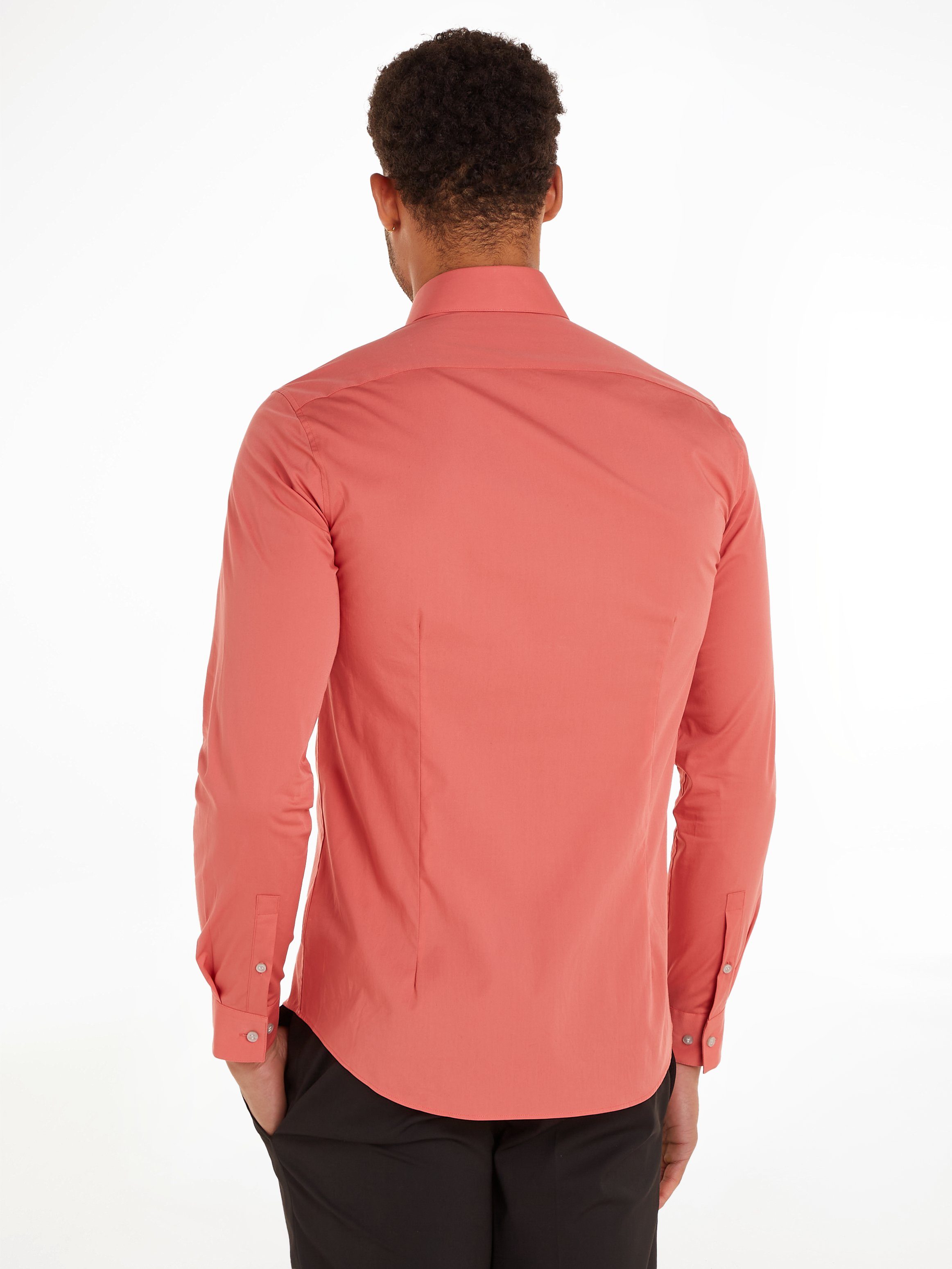 Calvin Klein Businessoverhemd POPLIN STRETCH SLIM SHIRT met kent-kraag logoprint op borsthoogte