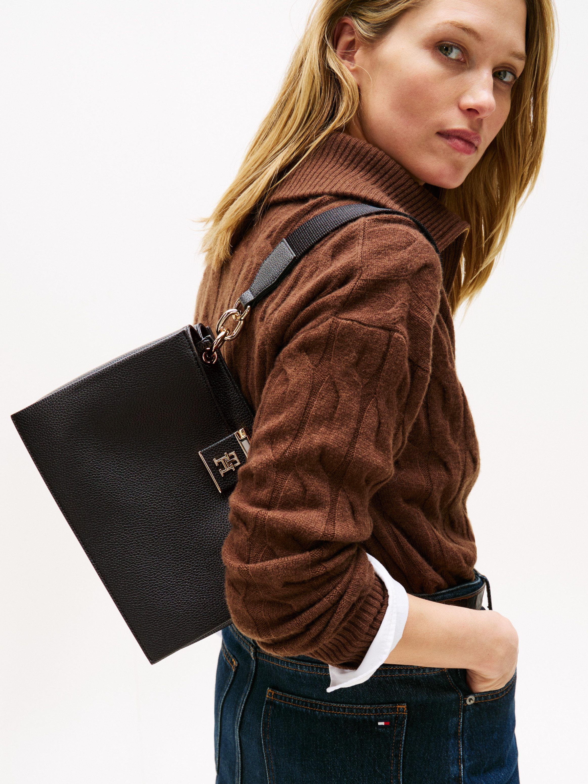 Tommy Hilfiger Tas TH HER MED SATCHEL , dames handtas, draagtas, schoudertas met th- steeksluiting