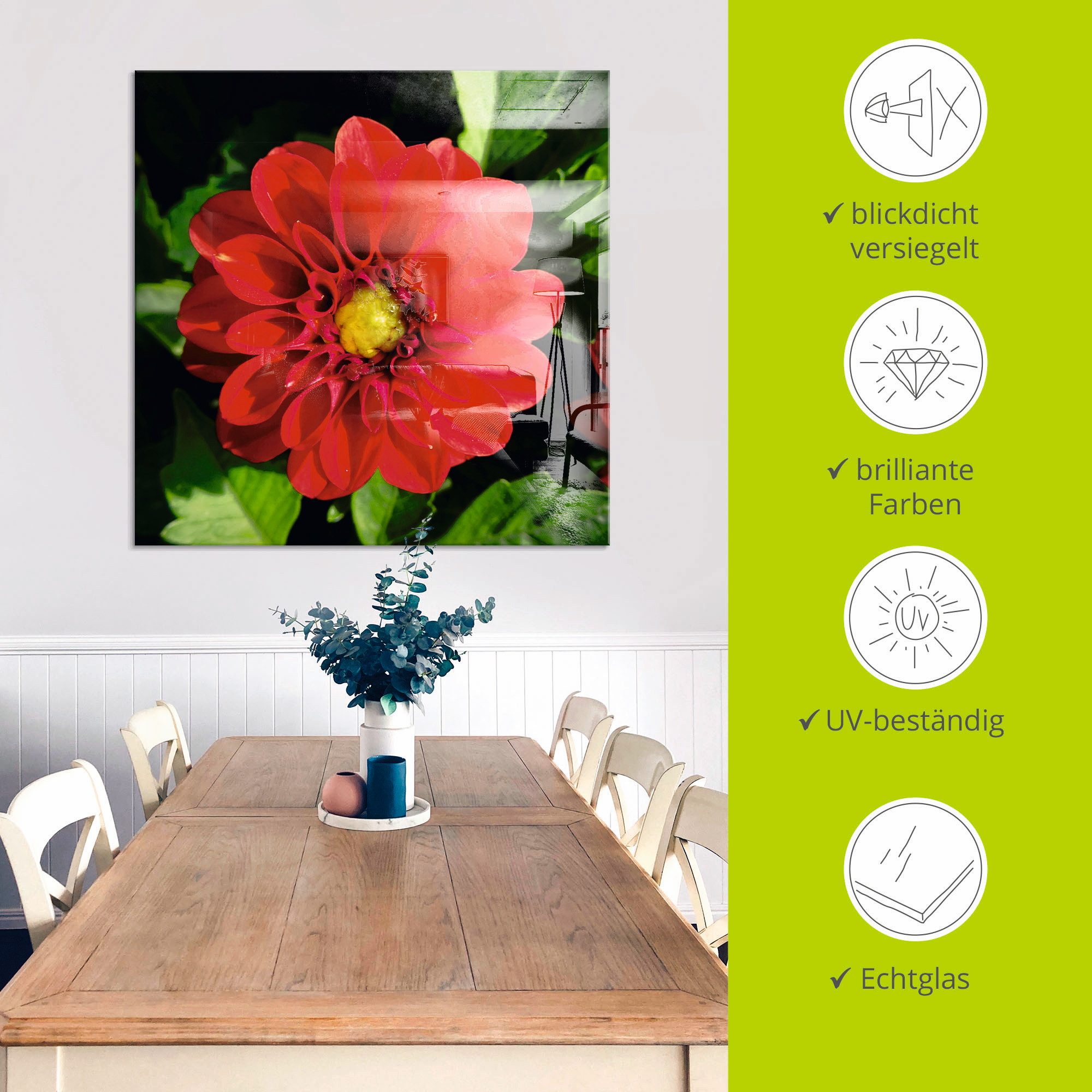 Artland Print op glas Rode dahlia in verschillende maten
