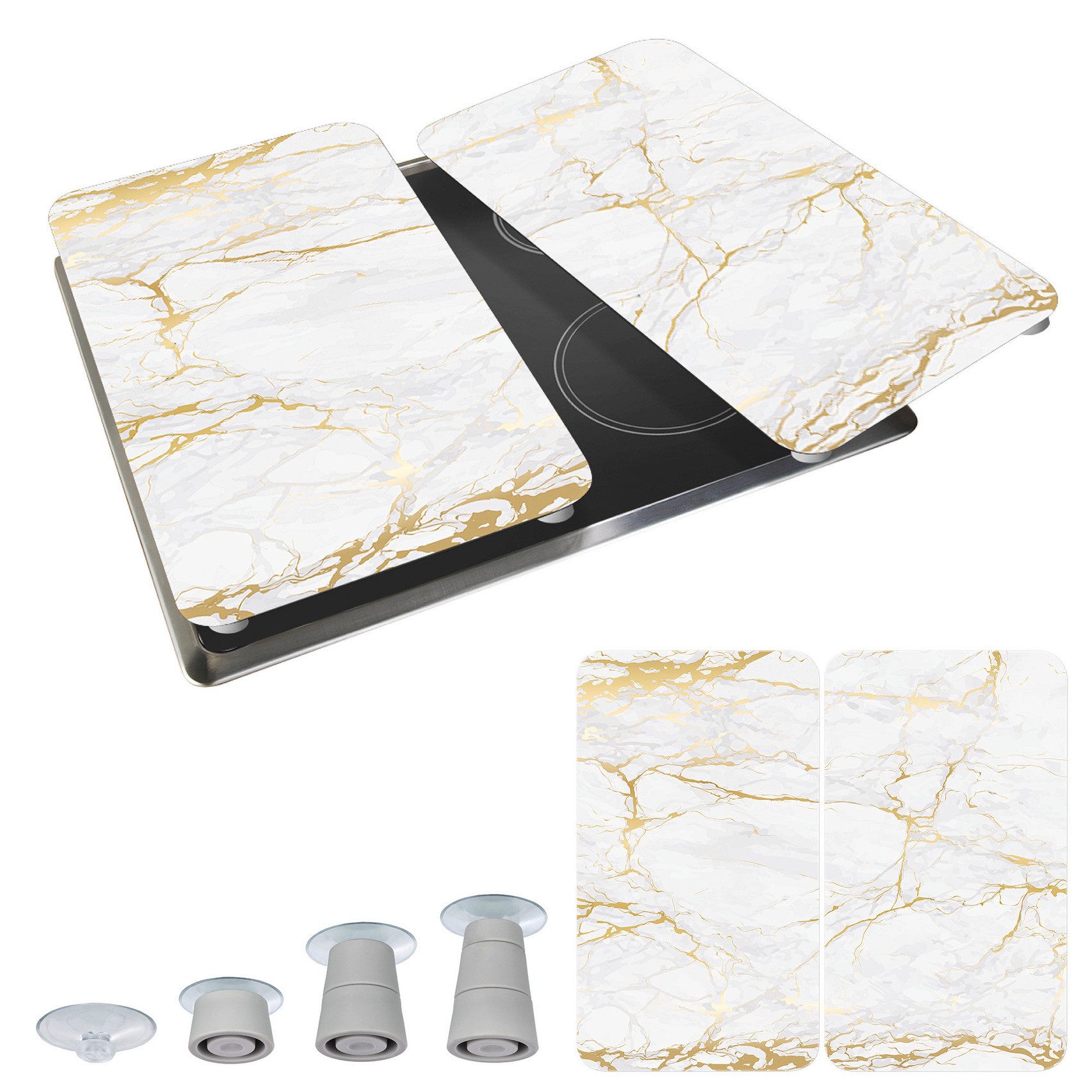 WENKO Kookplaatdeksel Universal Model Marmor Gold Kookplaatafdekking voor alle soorten kookplaten, krasvast, met antislipvoetjes (set, 2-delig)