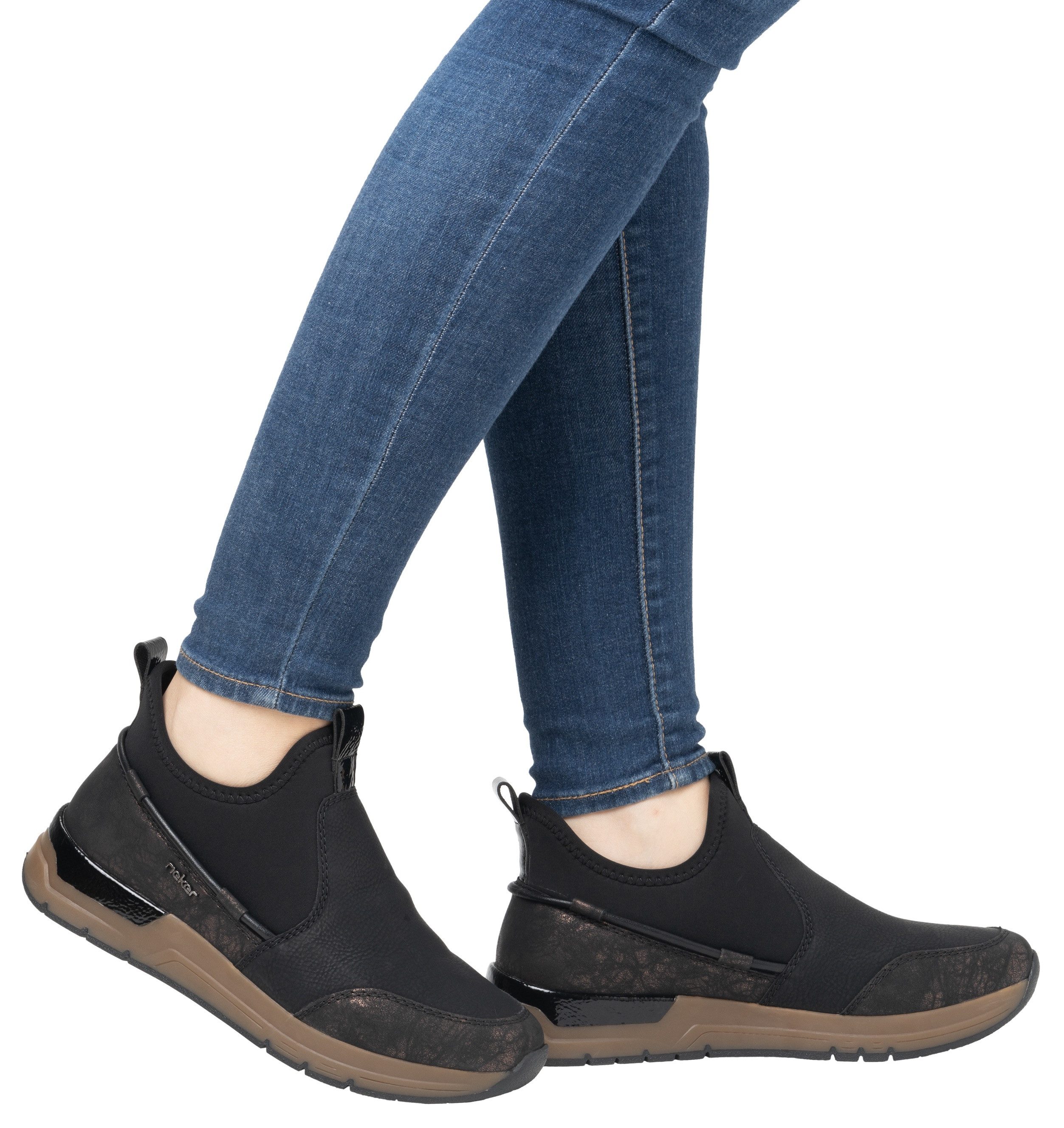 Rieker Slip-on sneakers , instappers, high top sneaker, herfstschoen met metallic glans