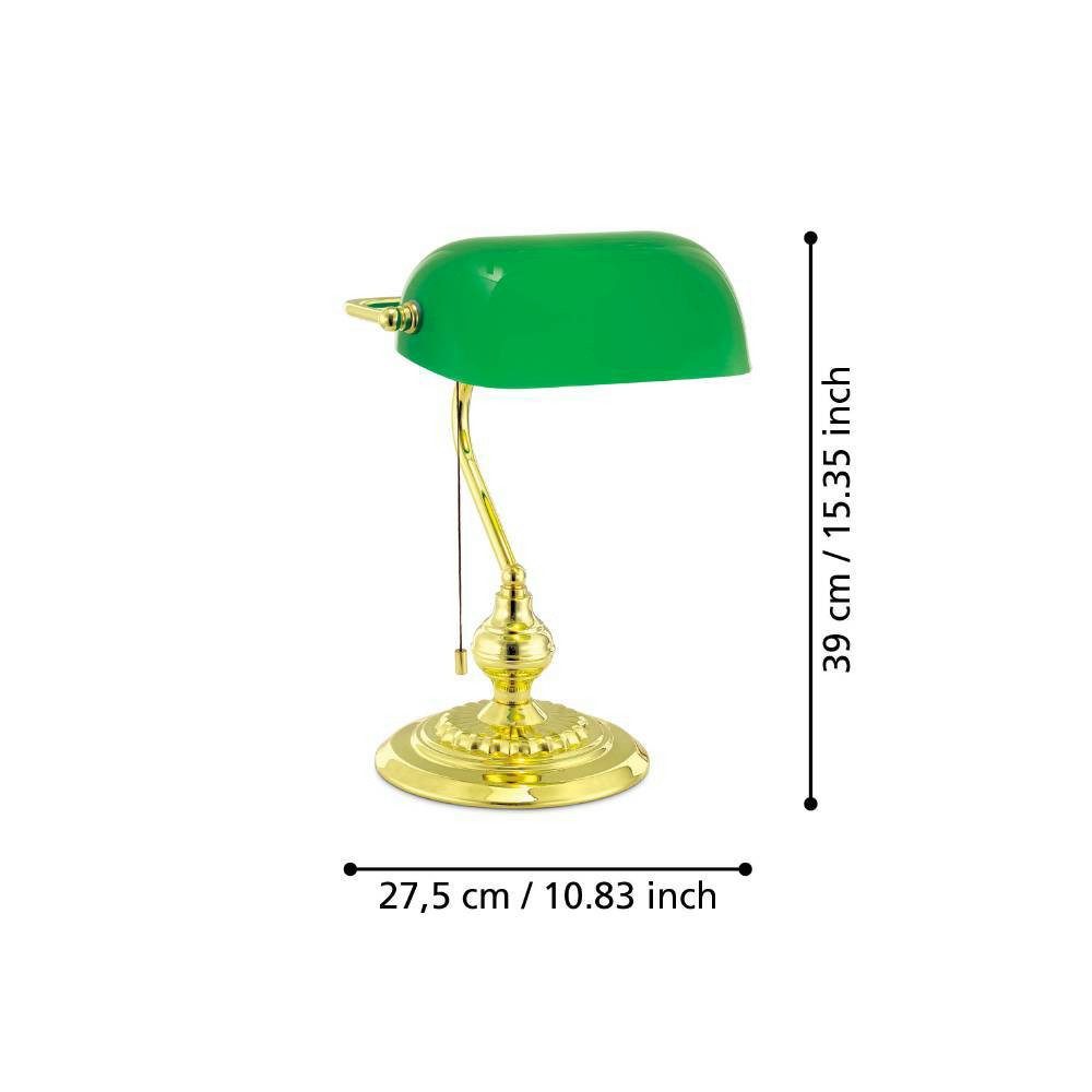 EGLO Tafellamp BANKER Lamp voor bureau, in messing en groen, met trek-schakelaar, E27 (1 stuk)