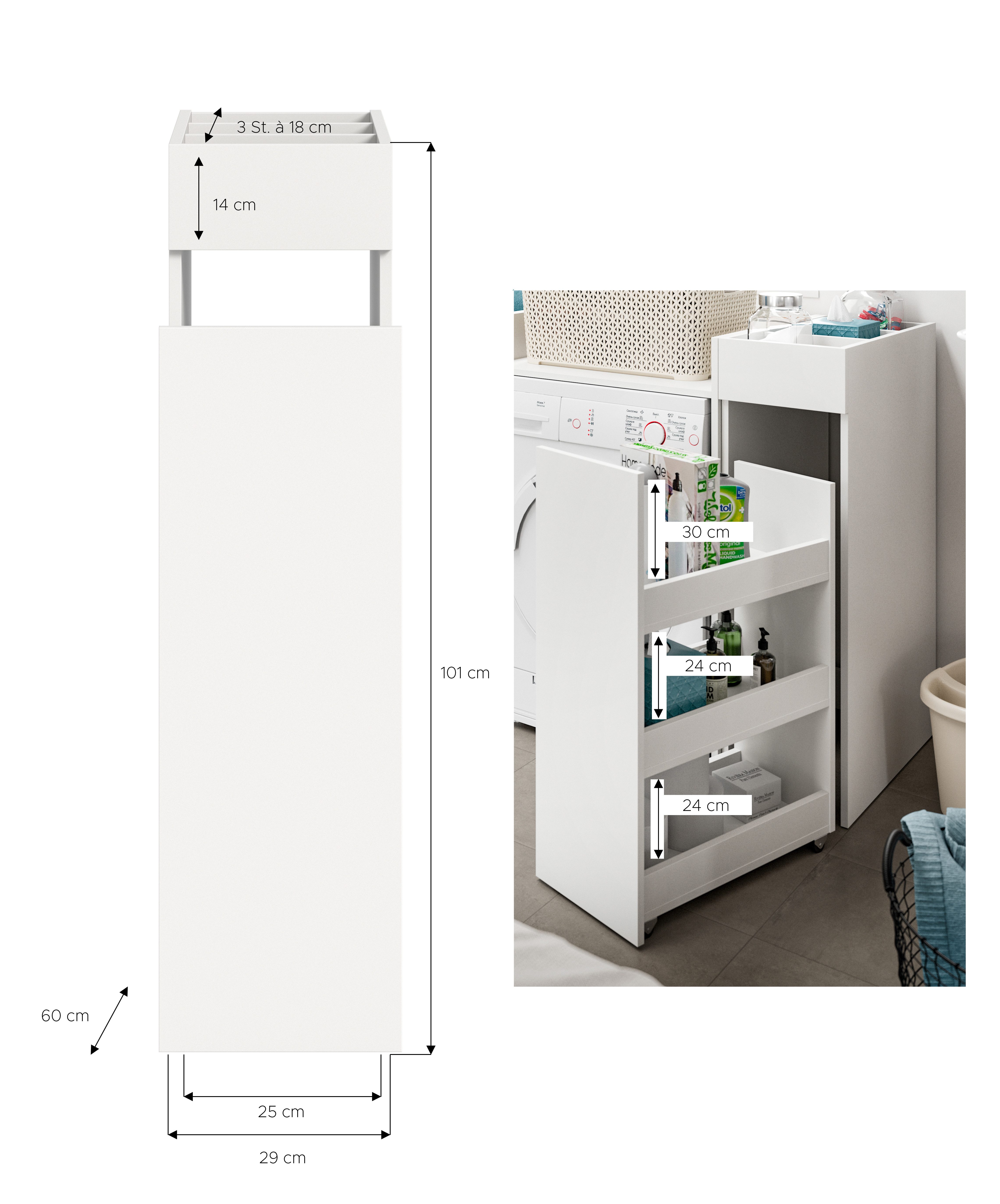welltime Staand rek Falas, hoogte 101 cm, apothekersuitrek met 3 vakken, 3 open opbergvakken