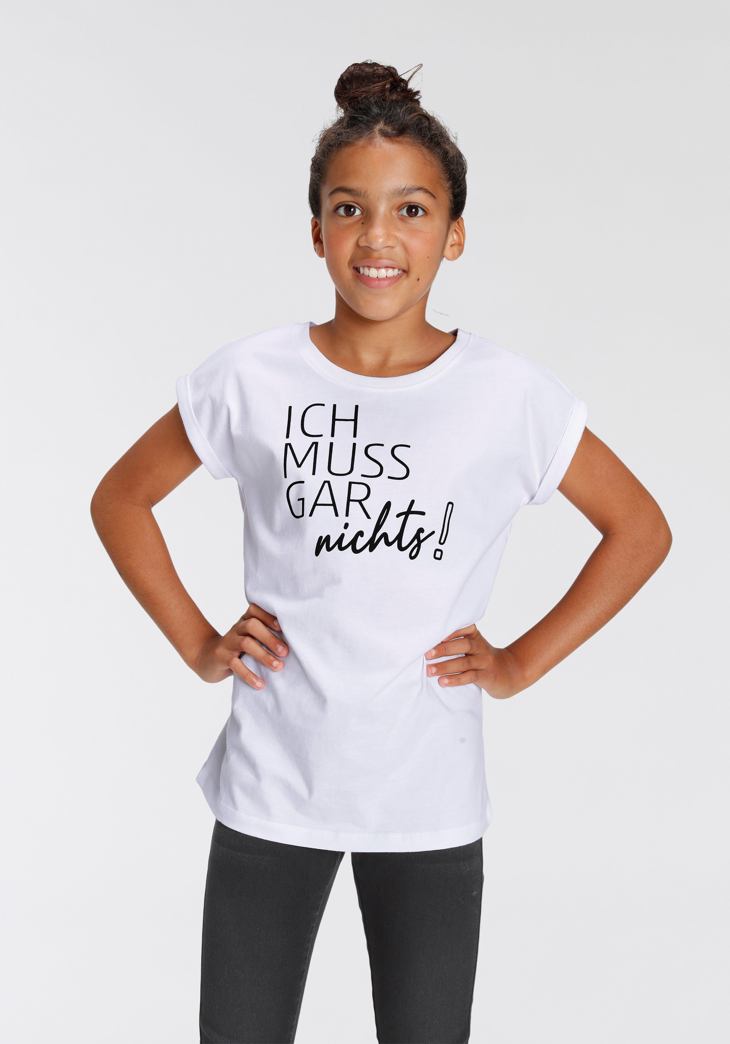 KIDSWORLD T-shirt Ich muss gar nichts! Korte mouwen, wijde pasvorm, met frisse statements en slogans