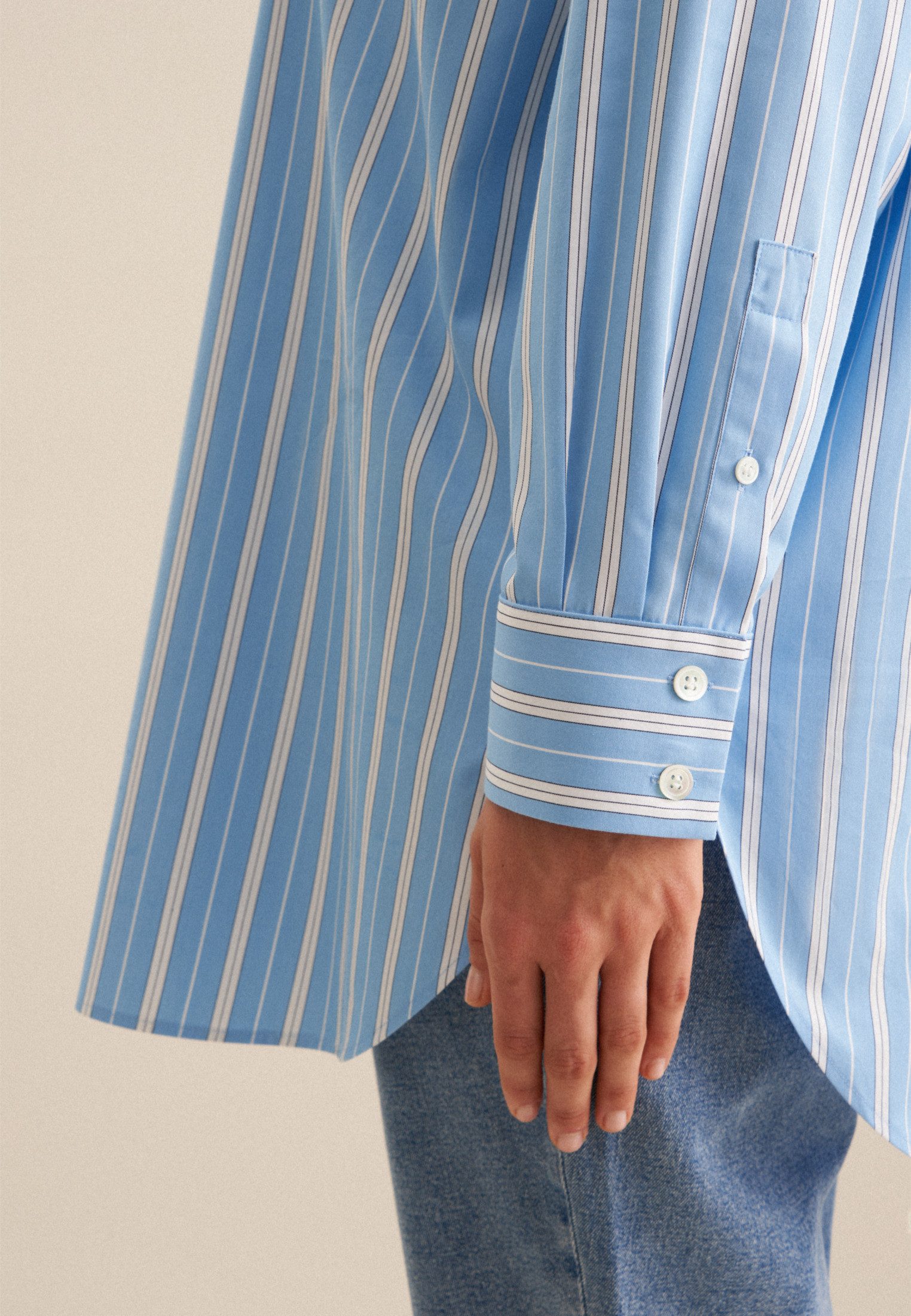 seidensticker Lange blouse Zwarte roos Lange mouwen kraag strepen