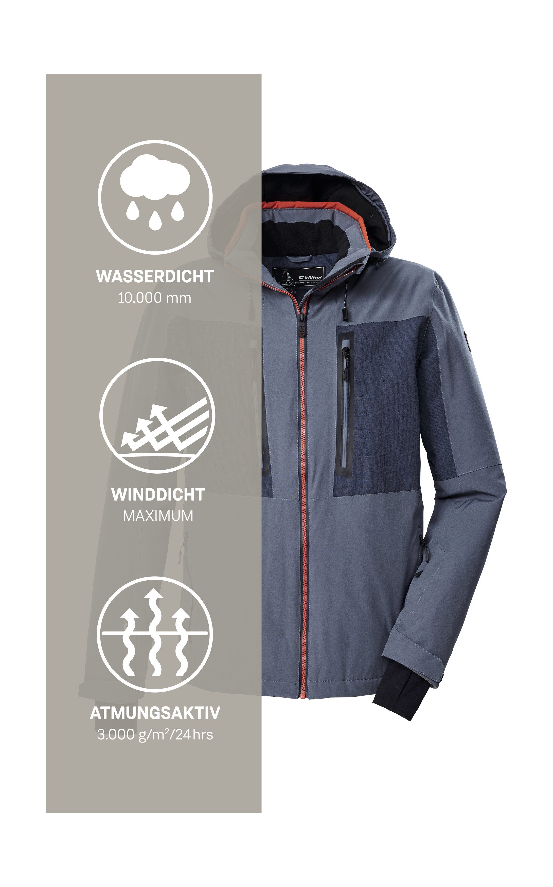 Killtec Ski-jack KSW 47 MN SKI JCKT Heren skijas: waterdicht, ademend, afneembare capuchon