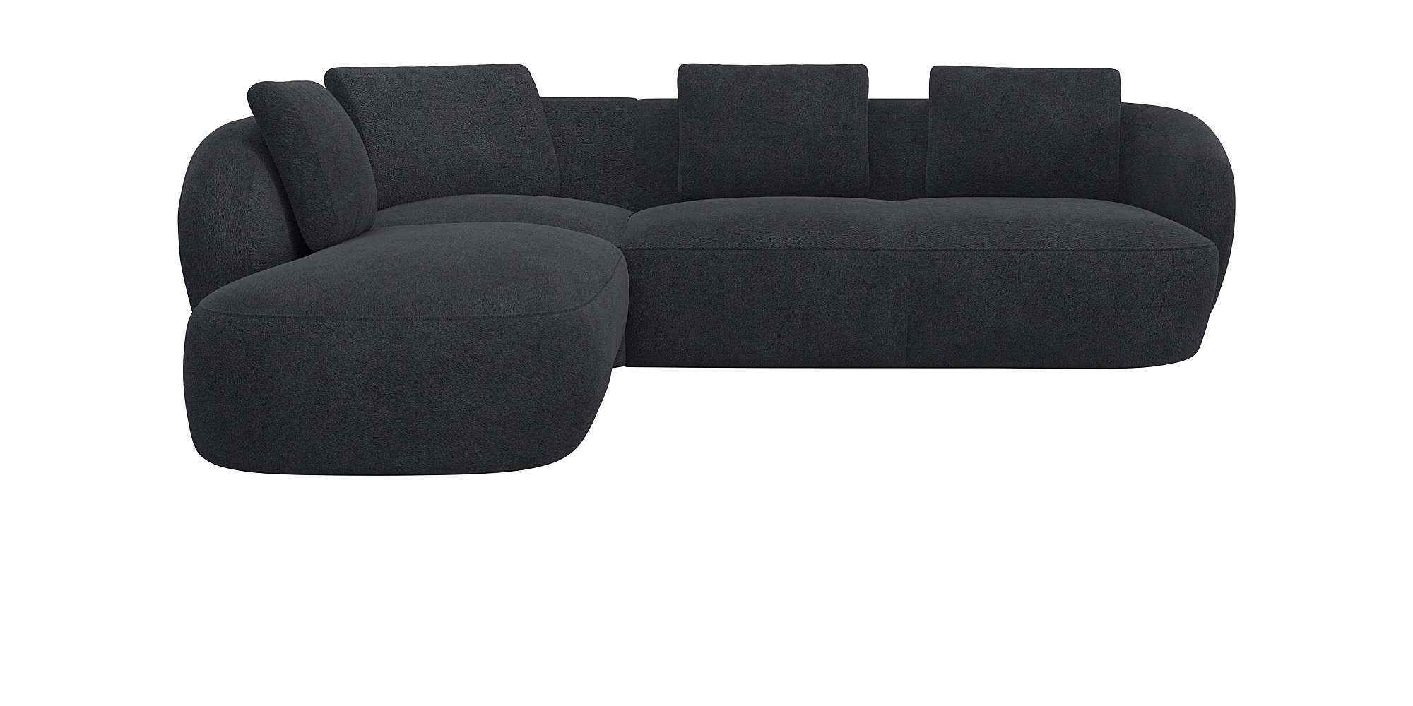 FLEXLUX Hoekbank Torino, rond, L-vorm, bankhoek met ottomane Modern, organisch bankontwerp, koudschuim, golfvering grijs, hoekbanken, lange Ottomane