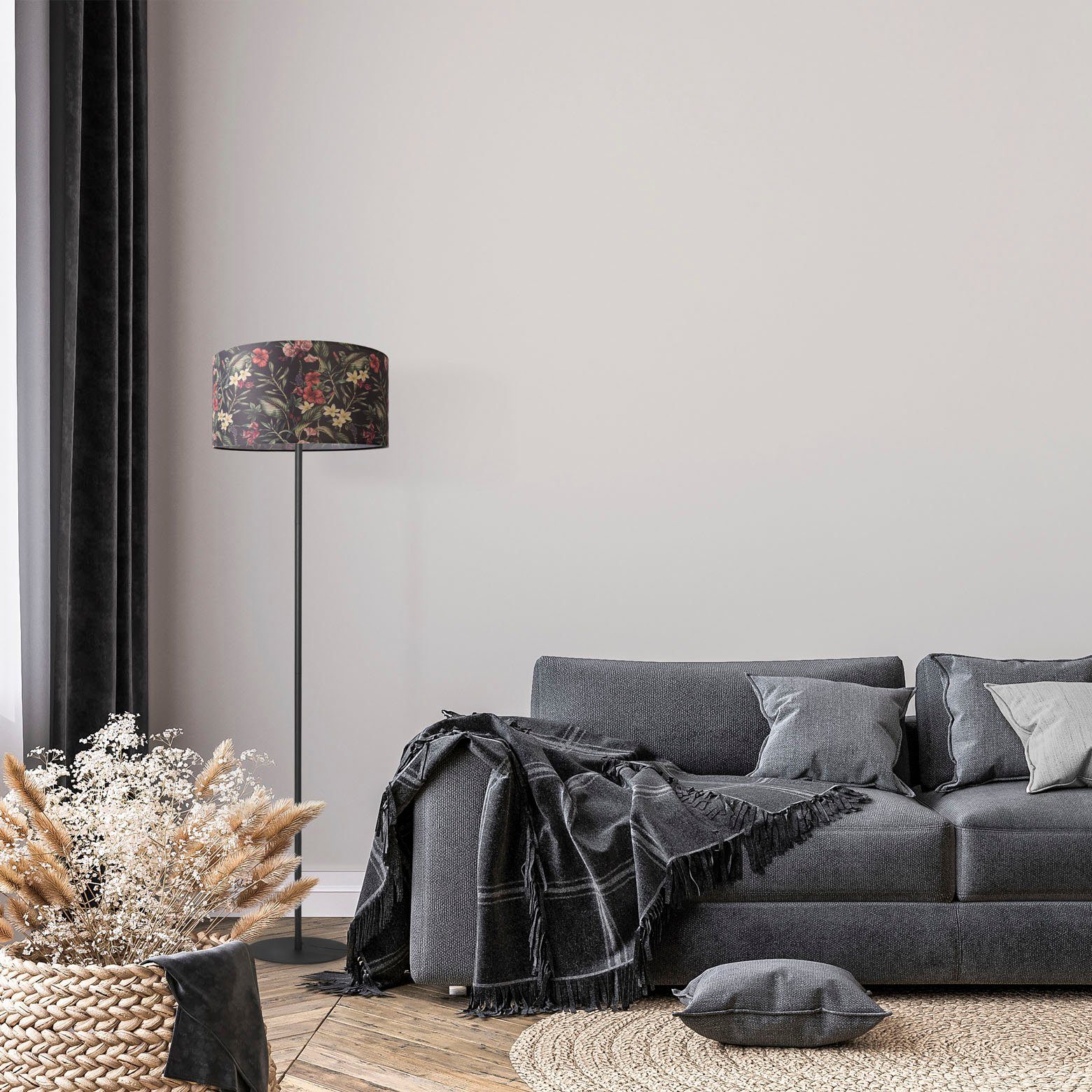 Paco Home Staande lamp Luca Flower Vloerlamp stoffen lampenkap woonkamer textiel kap bloemenpatroon