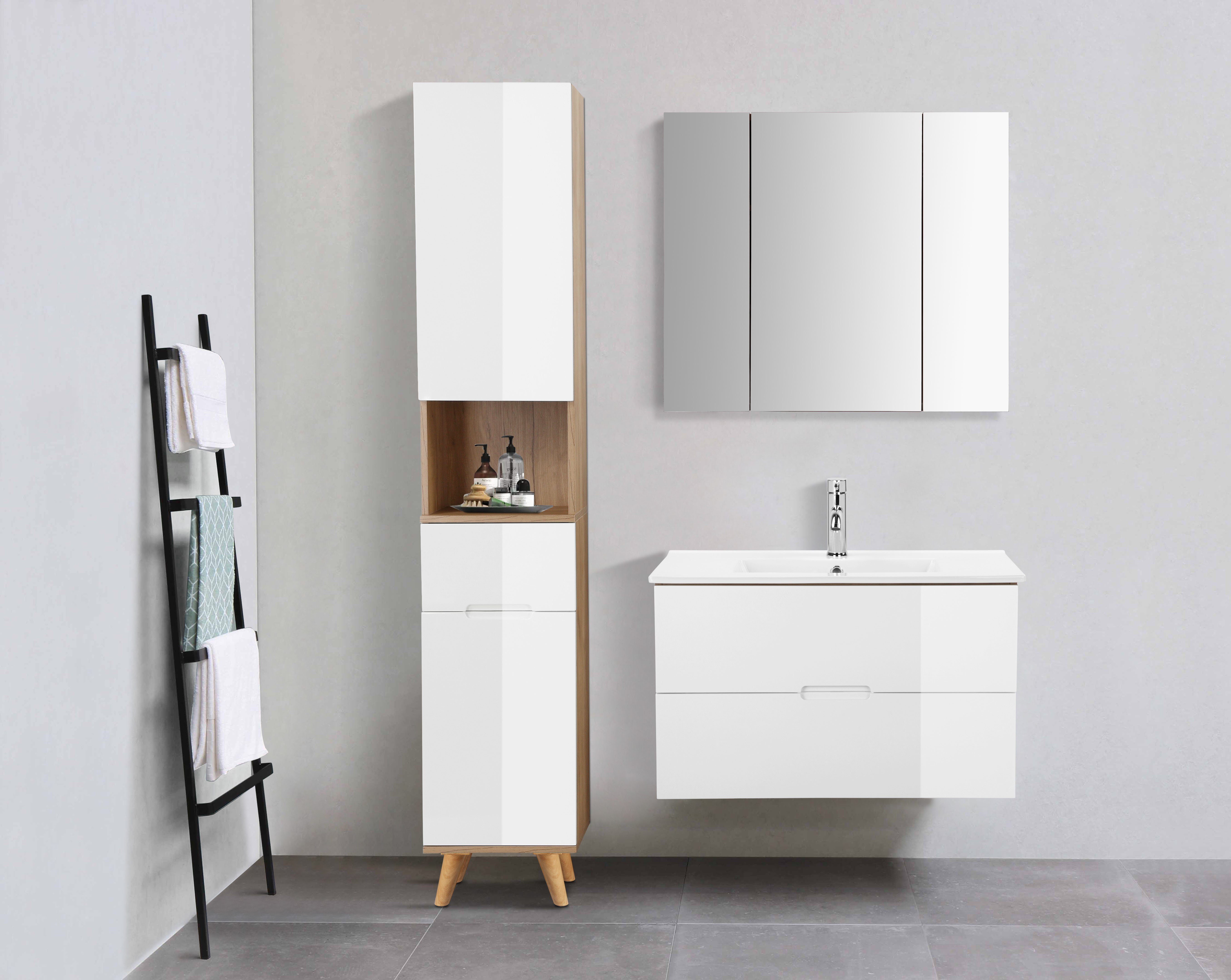 welltime Hoge kast Lund badkamerkast Scandinavisch design met veel bergruimte