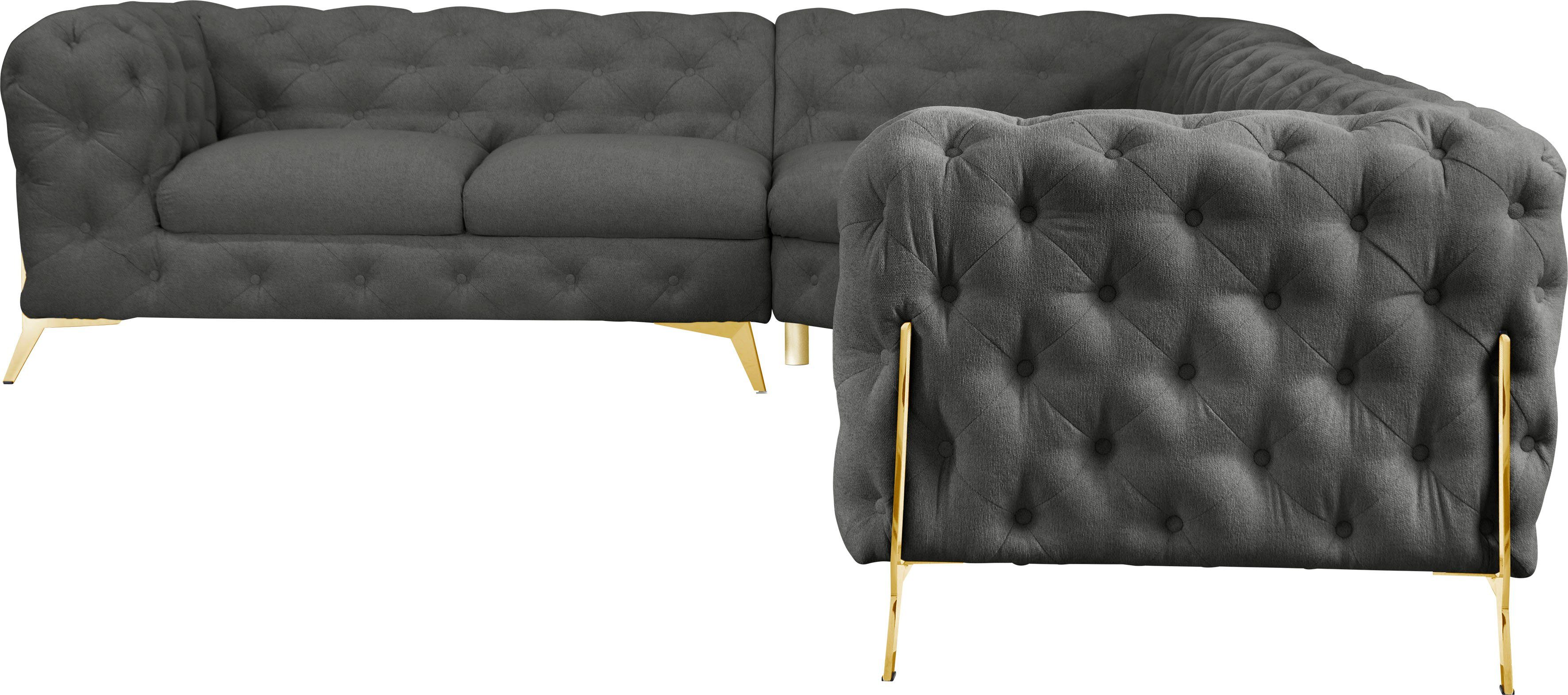Leonique Chesterfield-bank Amaury L-vorm grote hoekbank, chesterfield-look, breedte 323 cm, kleur van de poten ter keuze