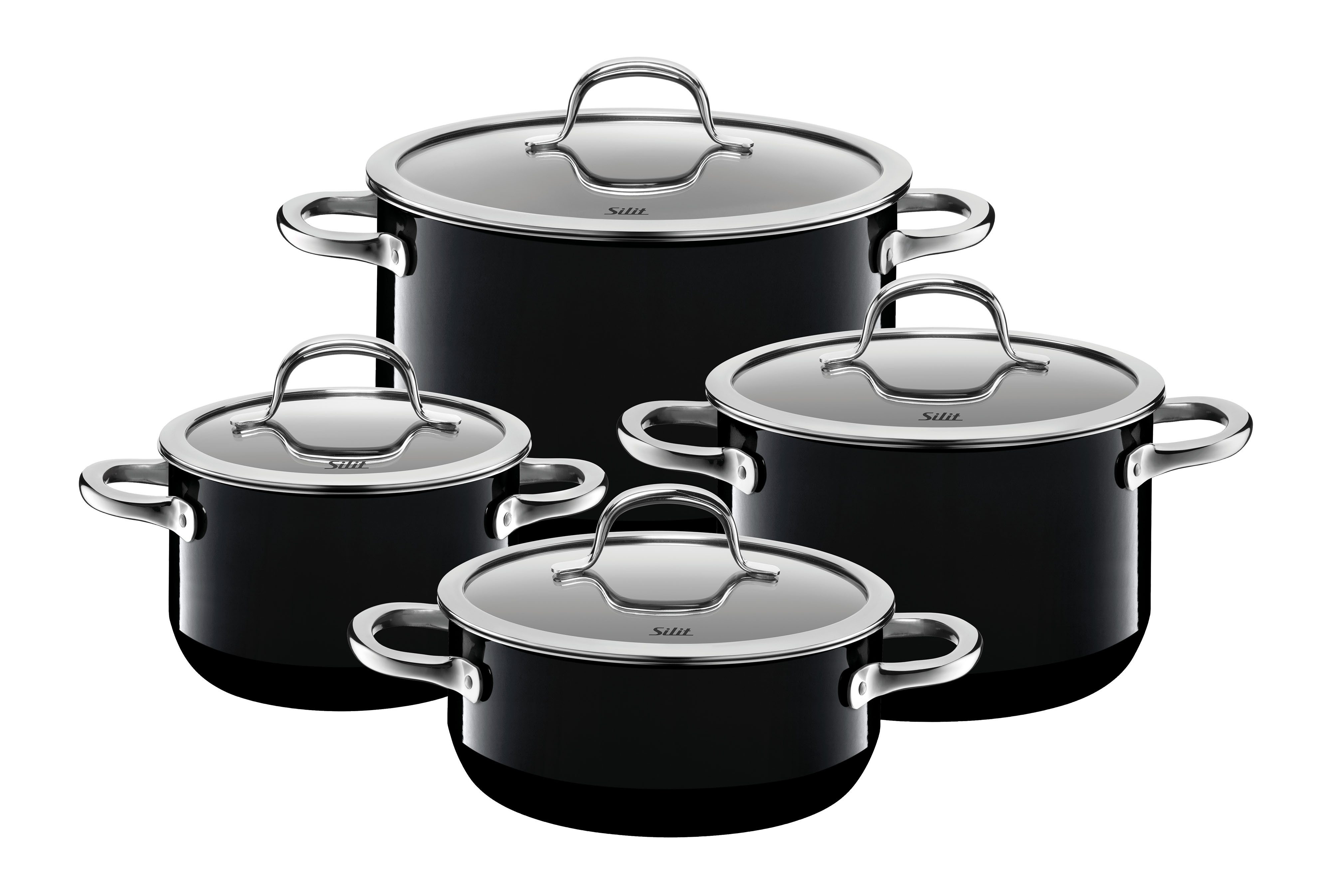 Silit Pannenset Silargan Passion, met glazen deksels, geschikt voor alle kookplaten, inductie, made in germany (set, 8-delig) pannensets zwart