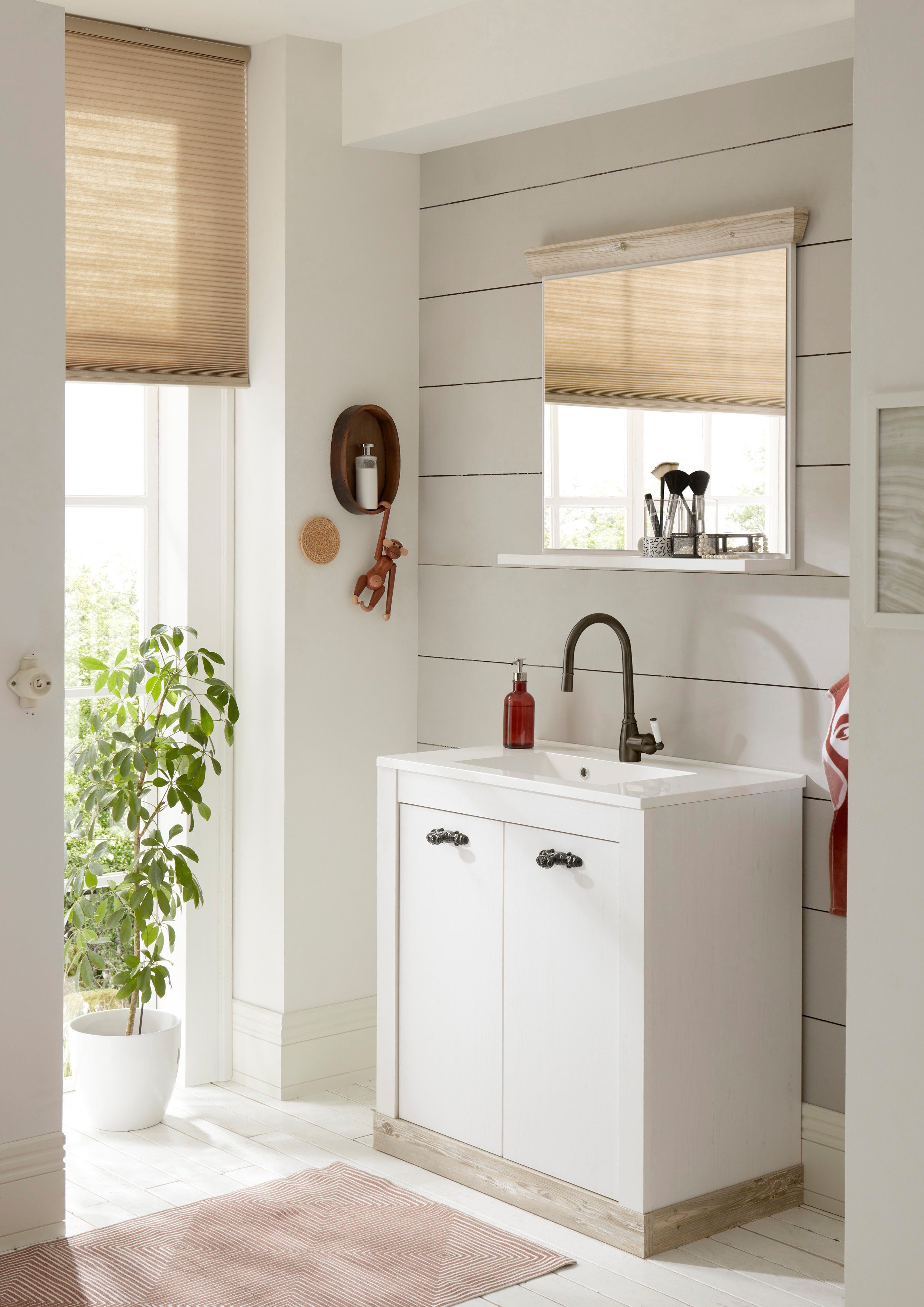 Home affaire Badspiegel Florenz, spiegel in landhuisstijl in pinie wit, met opbergruimte, breedte 80 cm