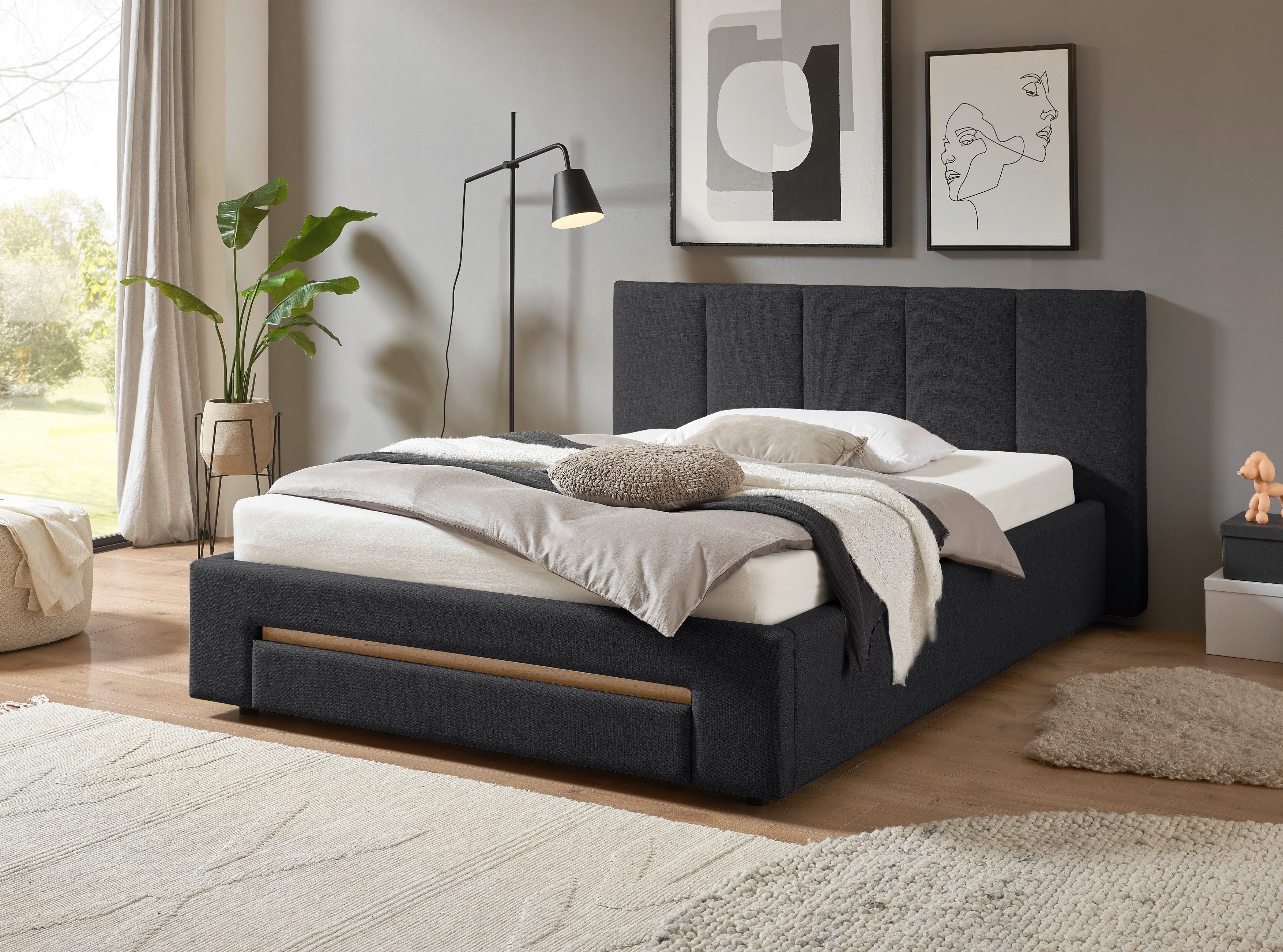 INOSIGN Gestoffeerd bed CiTY/GiRON, bedframe met bedlade, gestoffeerd opbergbed met hondenbed of opberglade, bekleding van corduroy of linnenlook