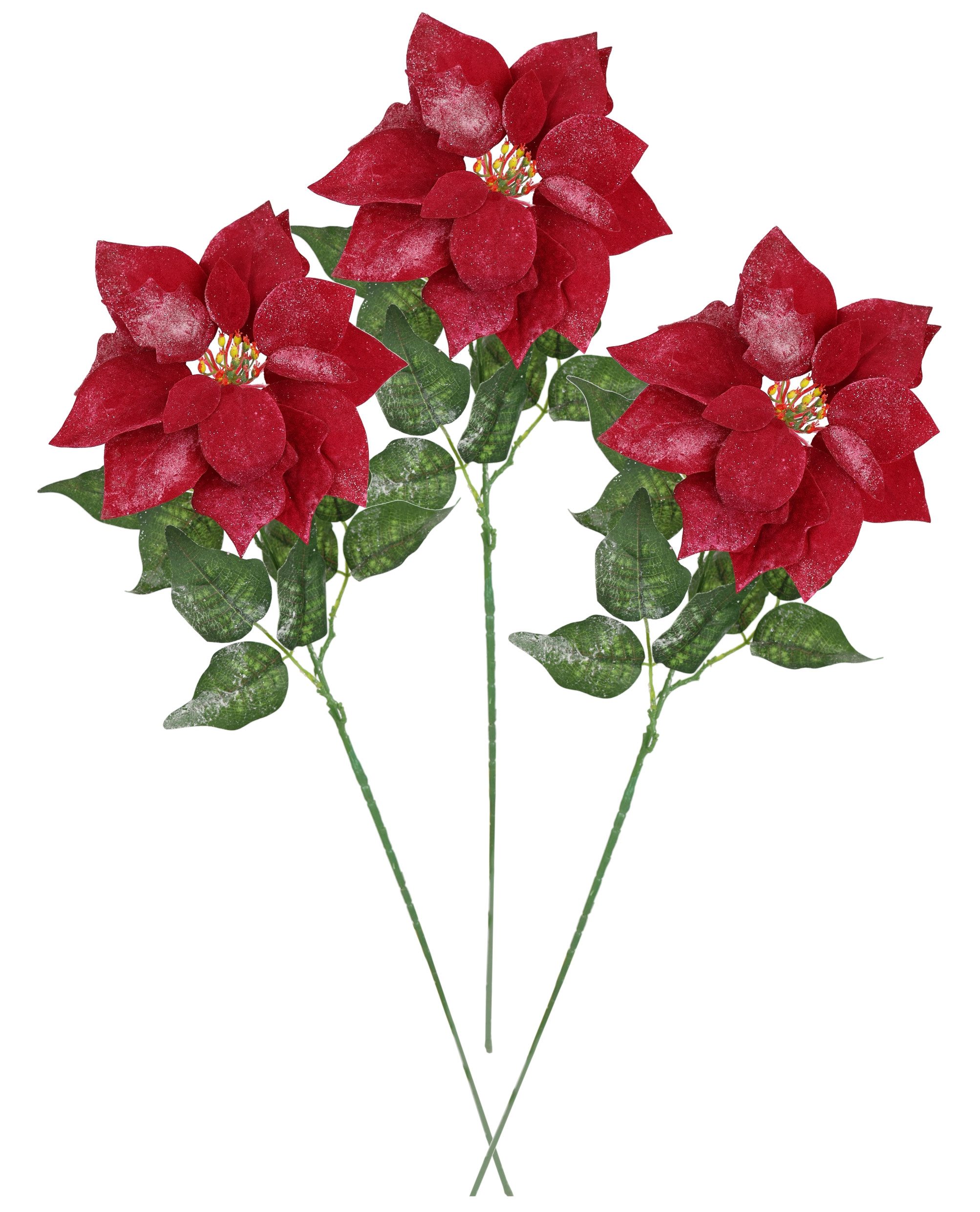 I.GE.A. Kunstbloem Poinsettia kerstster 3-delige set 70cm bloem kerstster kerstdecoratie adventster (3 stuks)