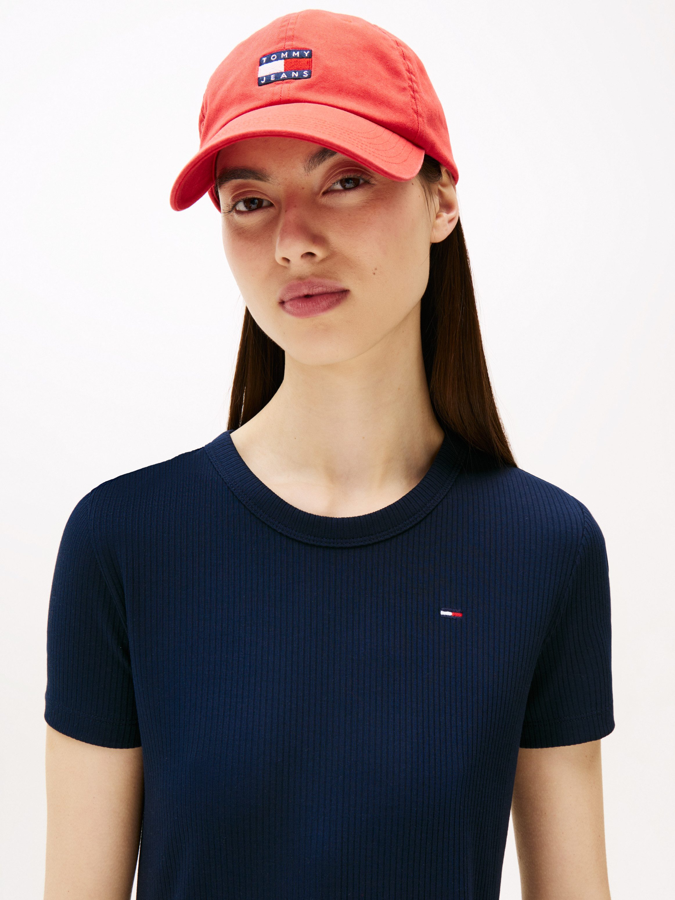 TOMMY JEANS Jerseyjurk met geribbelde structuur, logo-borduursel