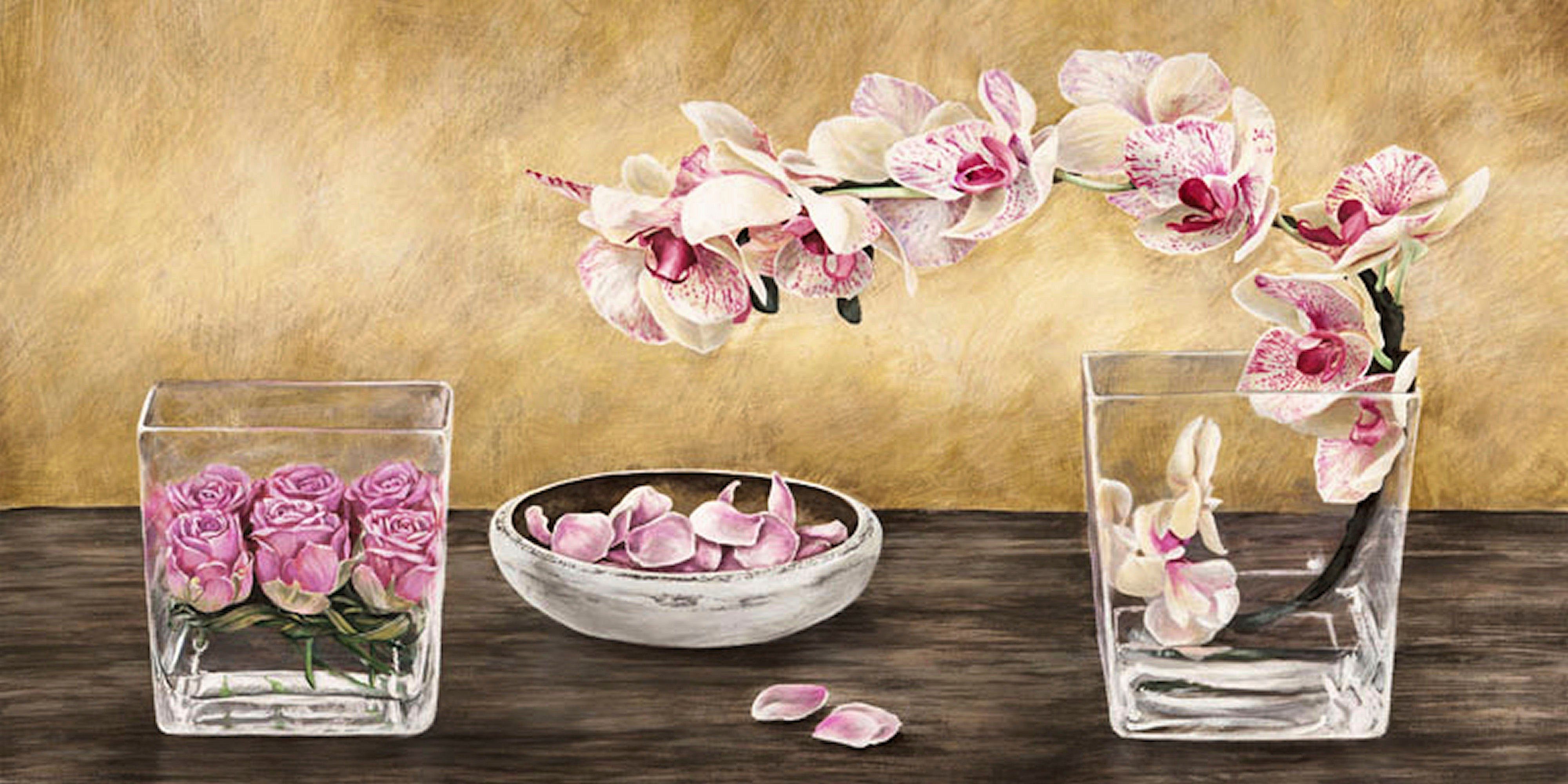 DELAVITA Artprint Orchideeën en rozen in vazen (1 stuk)