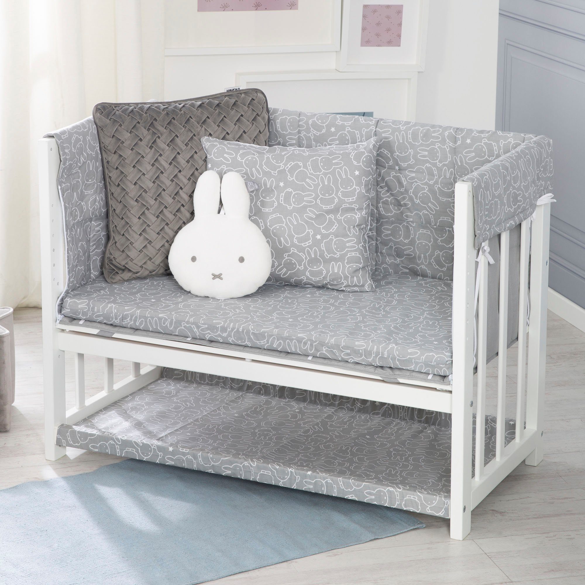 Roba® Wieg 3-in-1, Nijntje, wit tot bed of bank om te bouwen, ligoppervlak in hoogte verstelbaar