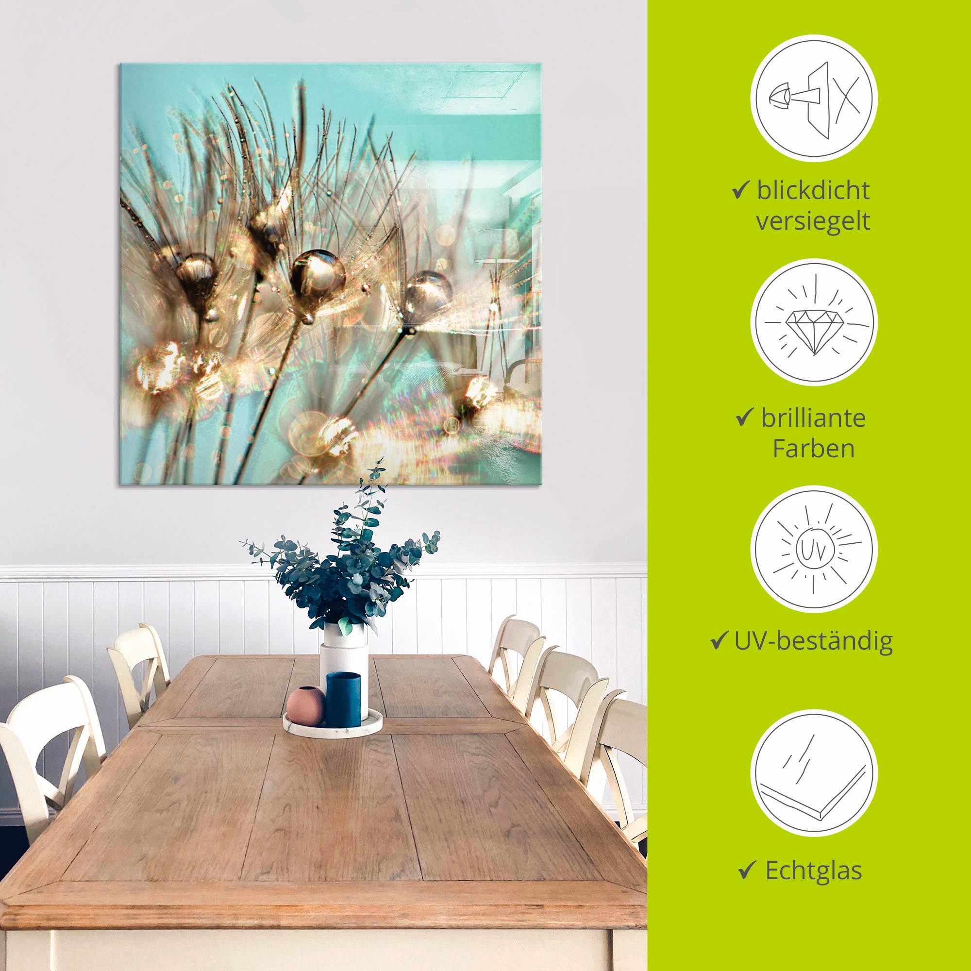 Artland Print op glas Pluizenbol goudkleurige touw
