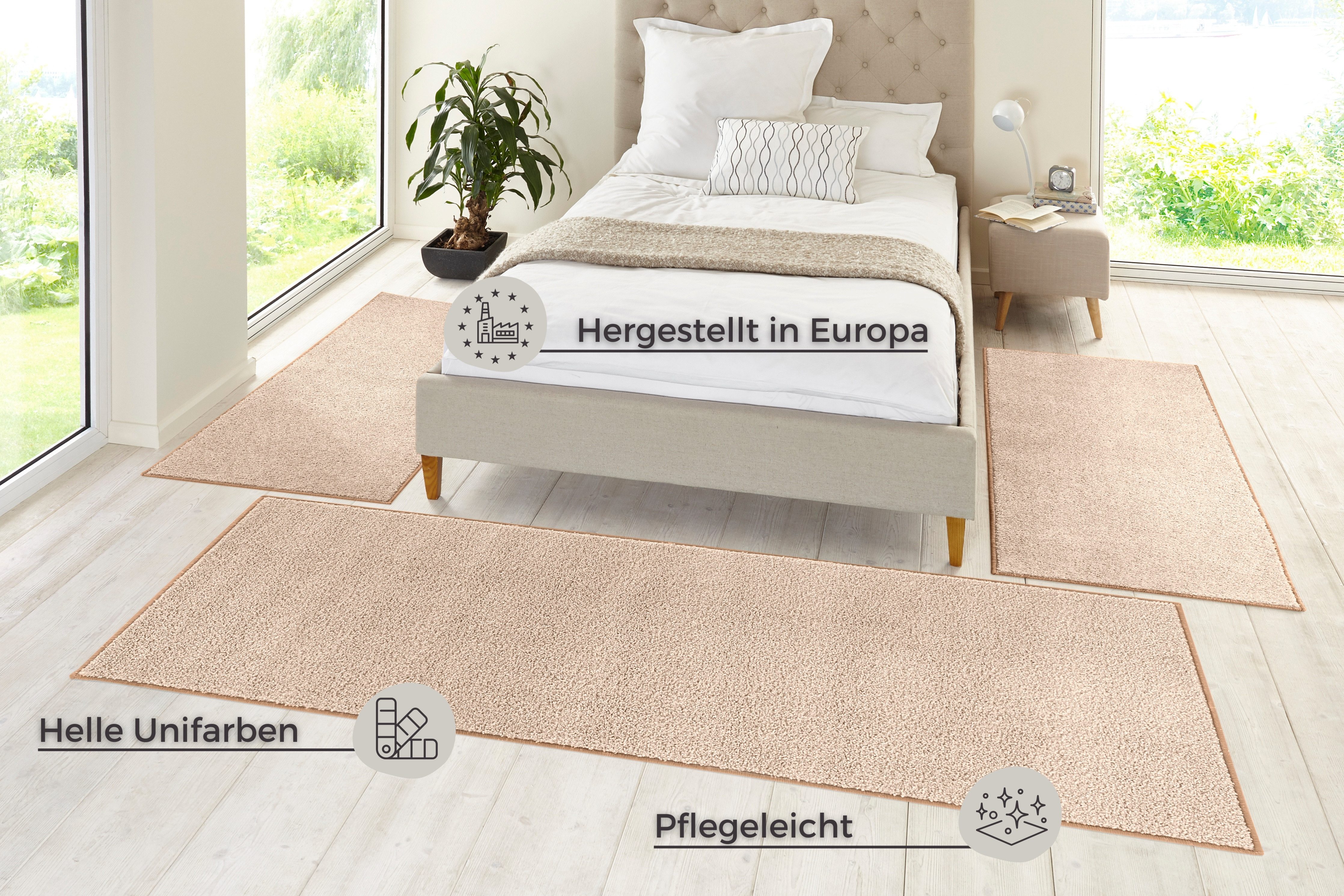 HANSE Home Set slaapkamerkleedjes Pure 100 Korte pool, unikleur, vloerkleed, bedloper, slaapkamerkleed, loper
