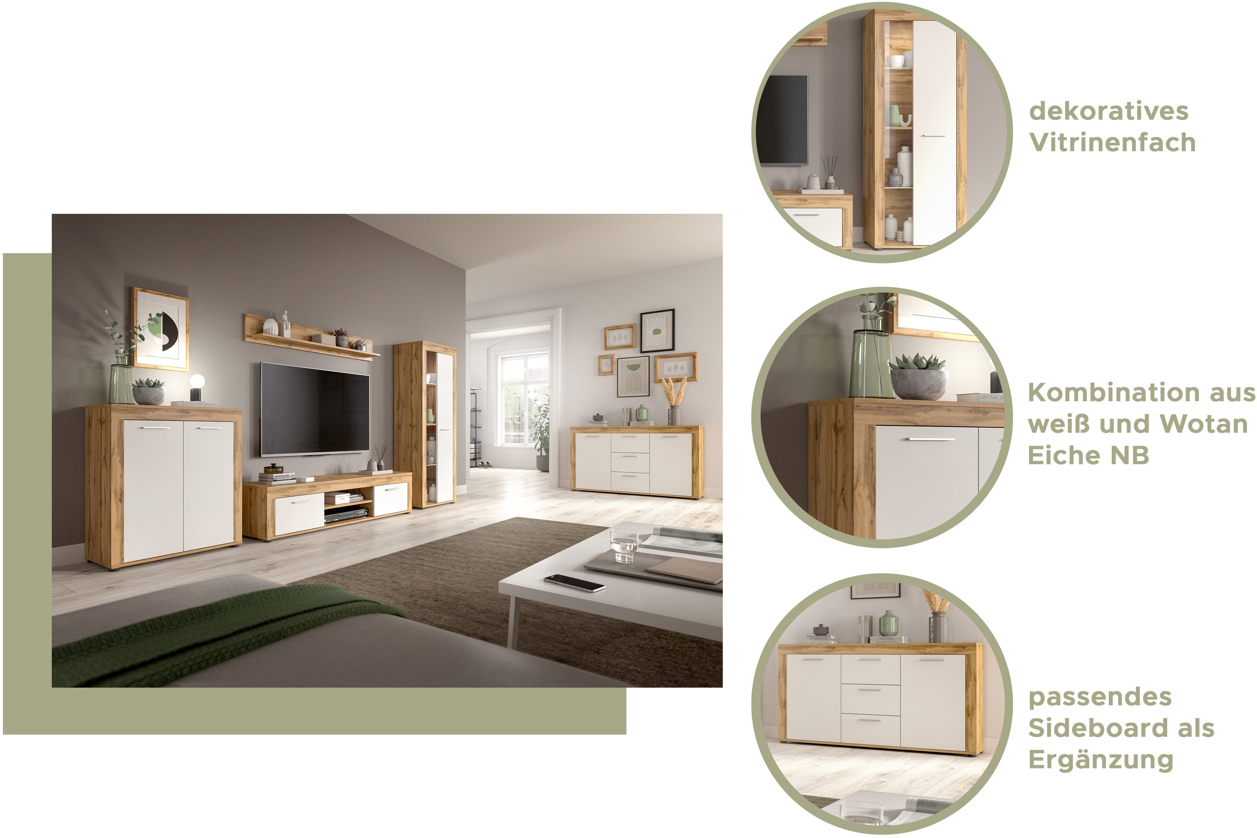 INOSIGN Vitrinekast Aosta, hoogte 159 cm, in verschillende kleuruitvoeringen 1 deur, 3 legplanken, 4 vakken, woonkamer, staande vitrine, glazen vitrine