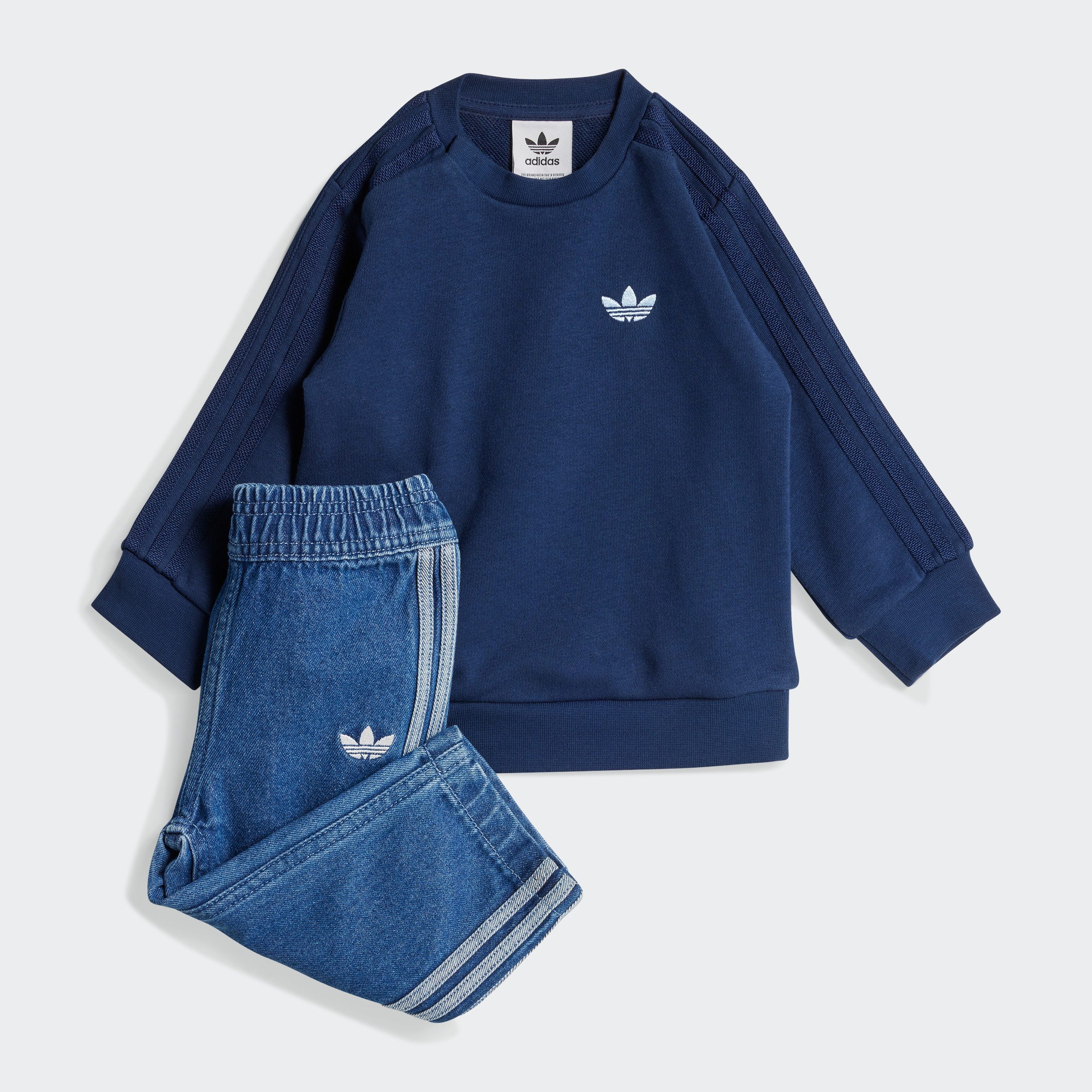 adidas Originals Trainingspak DENIM CREW SET (2-delig) kinderen trainingspakken maat 98 blauw