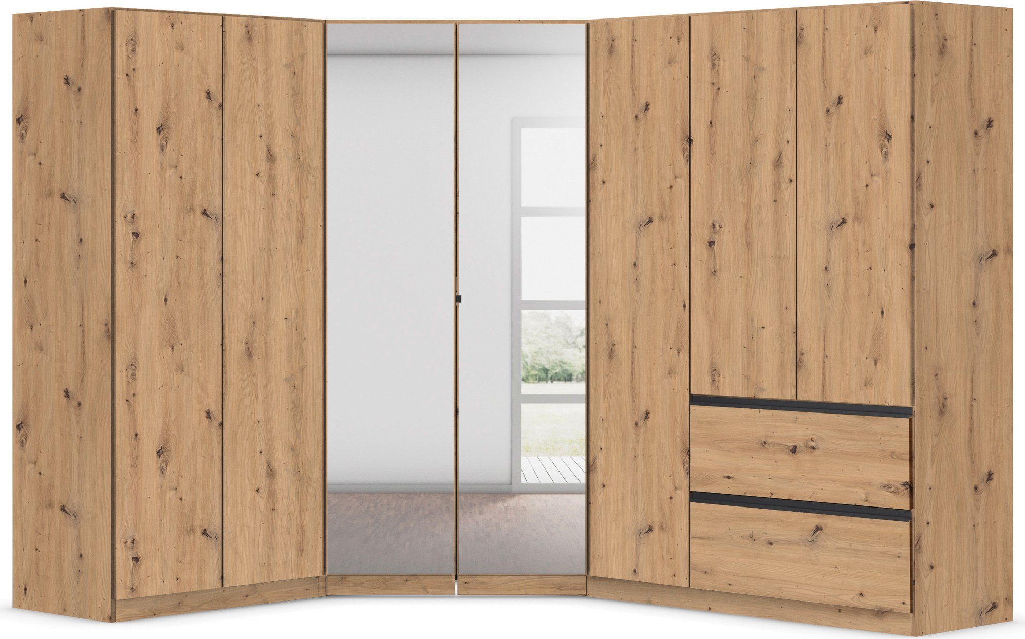 rauch Kastenset Kledingkast kast garderobe waskast COSTA met spiegel veel ruimte, greeploze front en push-to-open functie made in germany
