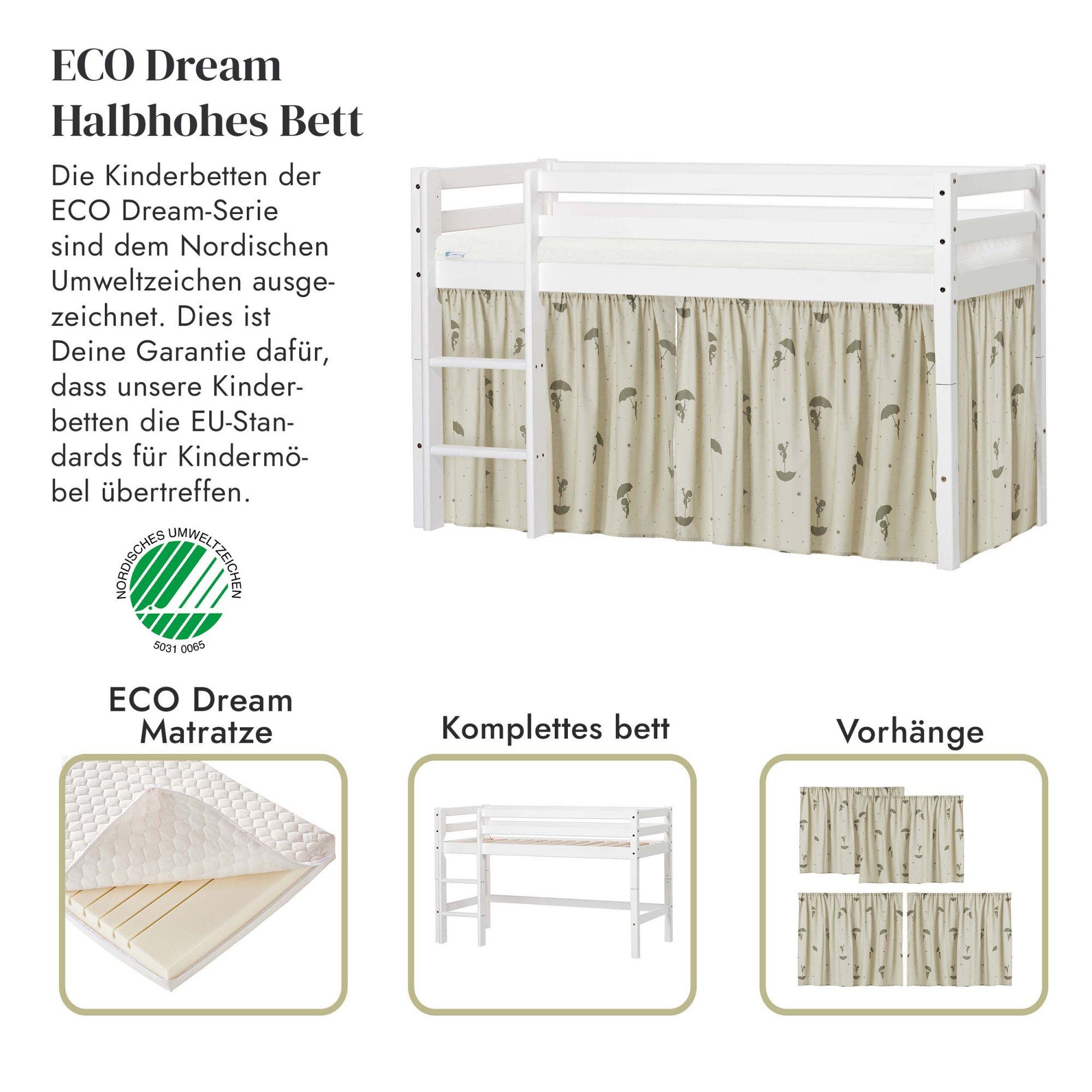 Hoppekids Speelbed Eco Dream Massief hout, naar keuze in 2 afmetingen en 4 kleuren, matras ter keuze