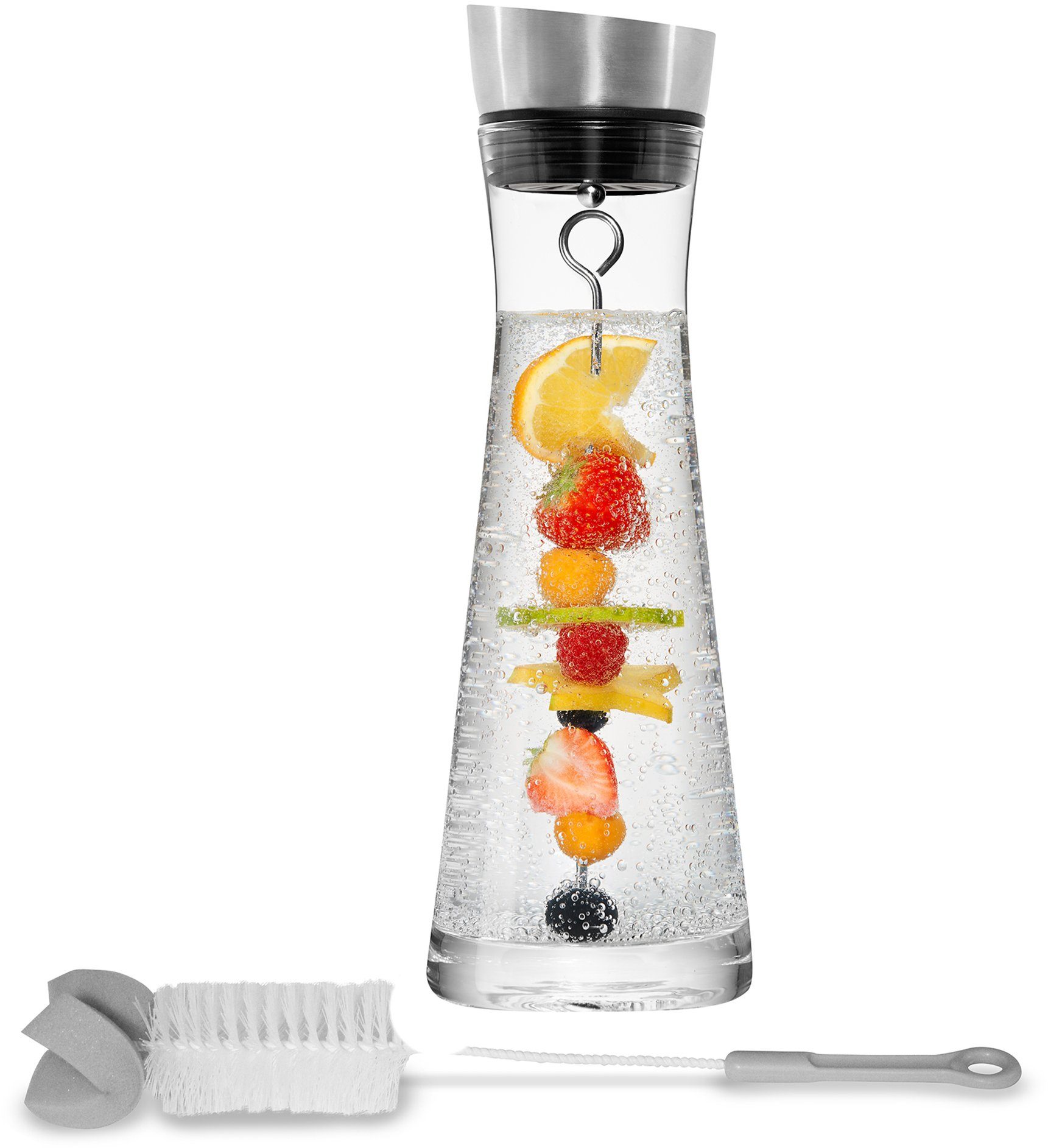 STONELINE Waterkaraf met vruchtenspies en schoonmaakborstel, 1 liter borrelen wit