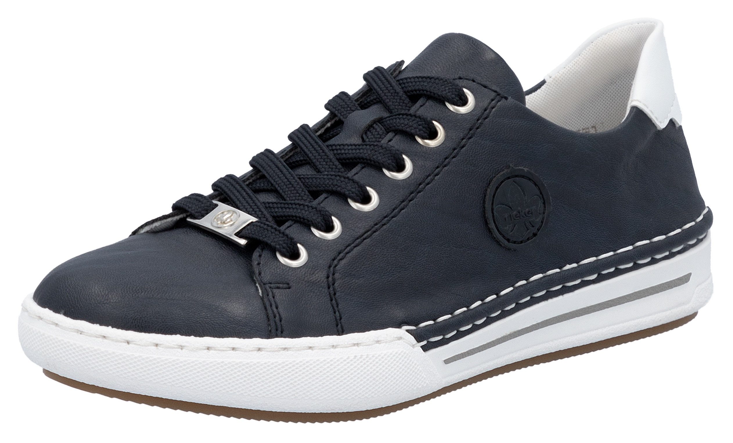 Rieker Plateausneakers , veterschoenen, lage schoen, vrijetijdsschoen met witte randnaad dames lage sneakers maat 38 blauw