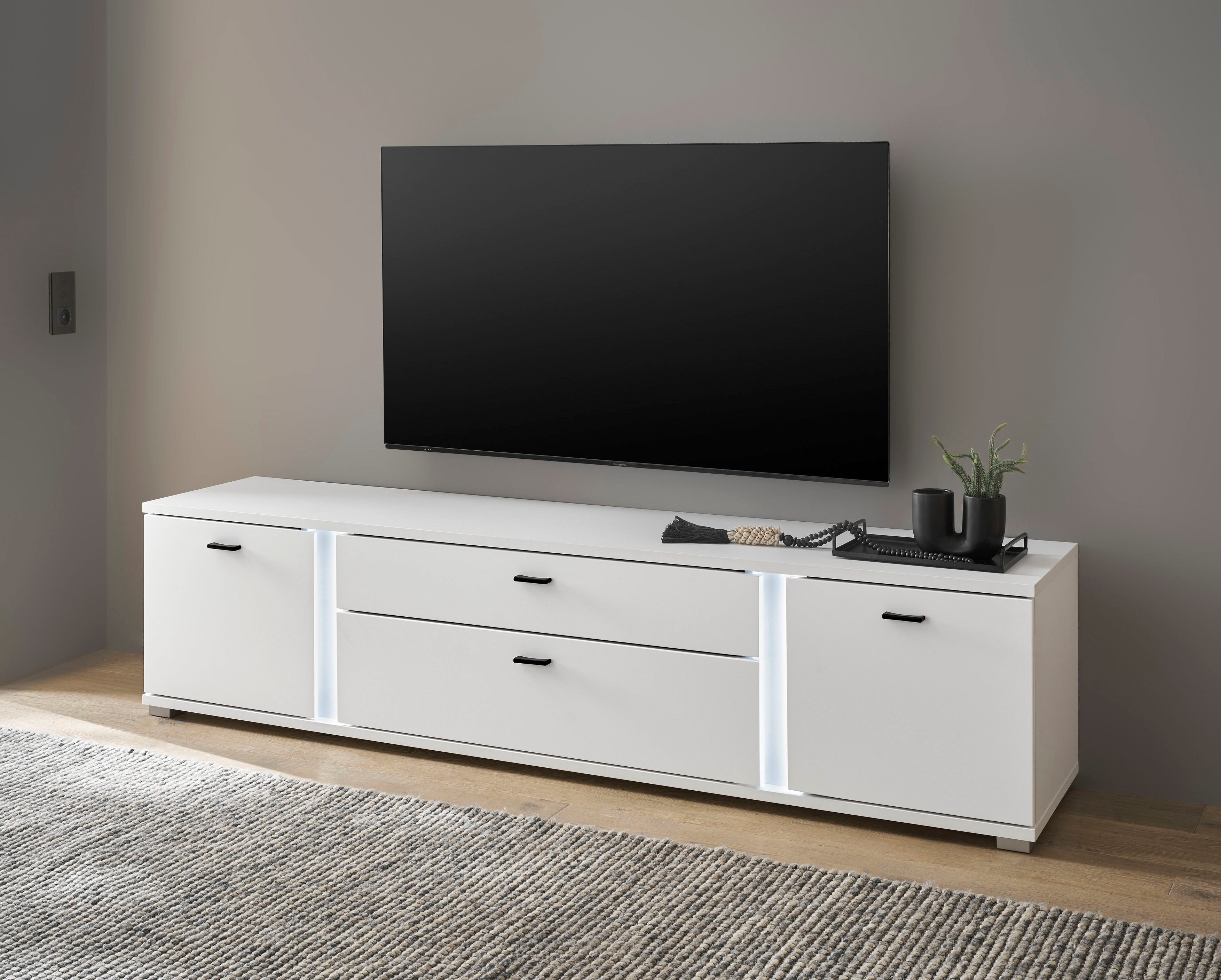 INOSIGN Tv-meubel Long Island in moderne trendkleur, inclusief verticale verlichting, breedte 200 cm (1 stuk) lowboards wit