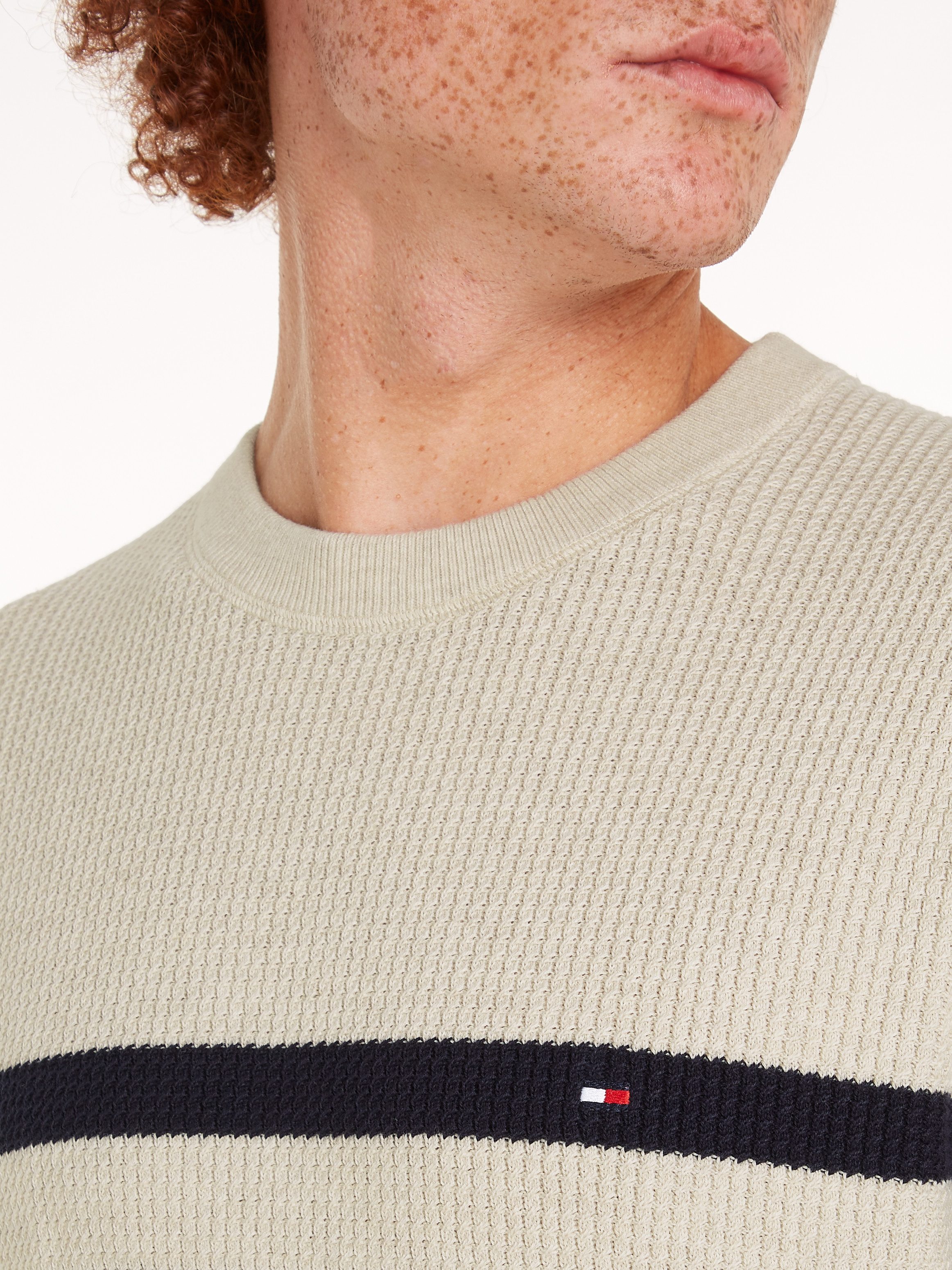 Tommy Hilfiger Gebreide trui STRUCTURE CREW NK met contrastkleurige strepen