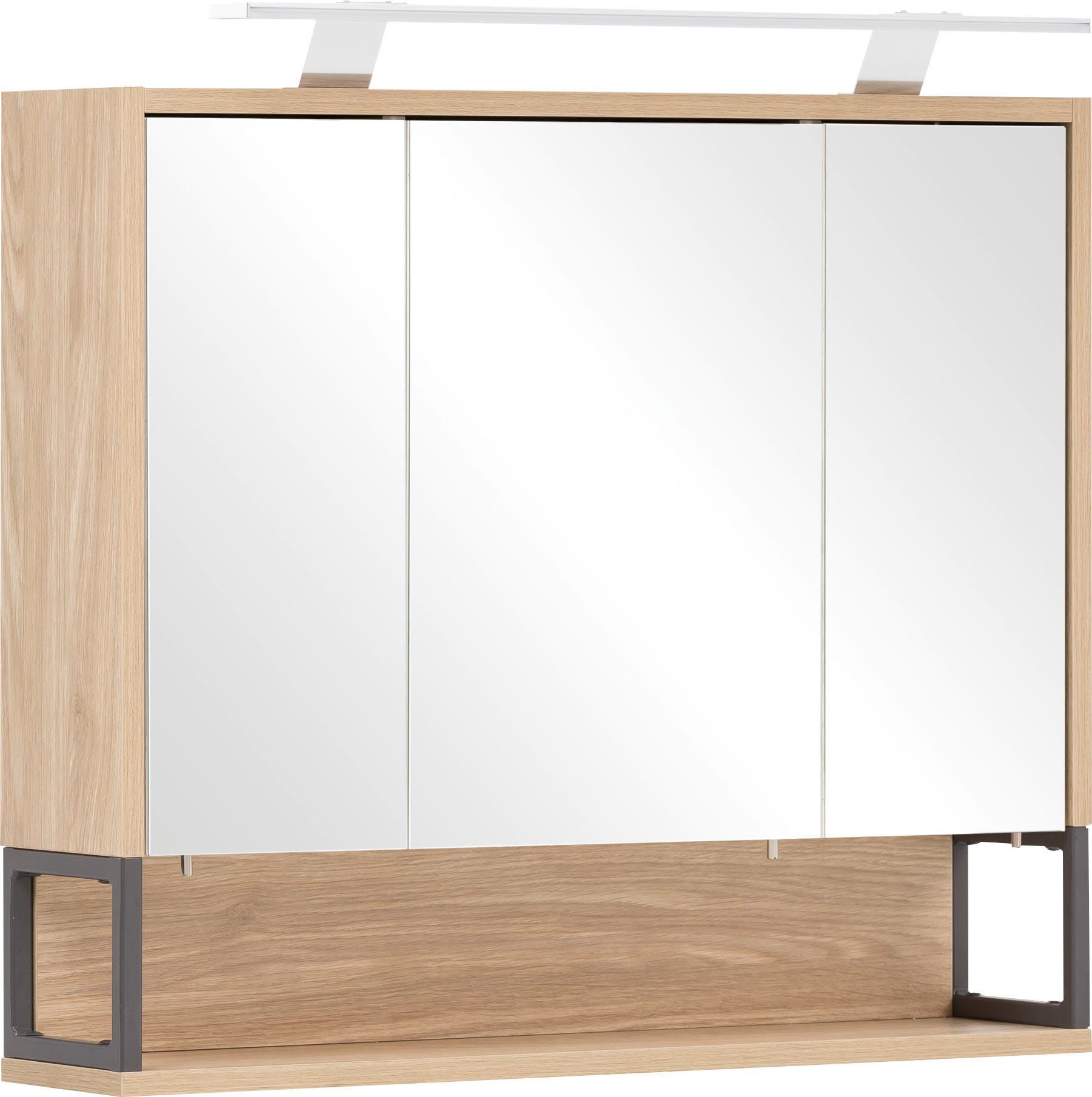 Schildmeyer Spiegelkast Limoen Breedte 70 cm, 3-deurs, ledverlichting, schakelaar-/stekkerdoos spiegels & verlichting beige