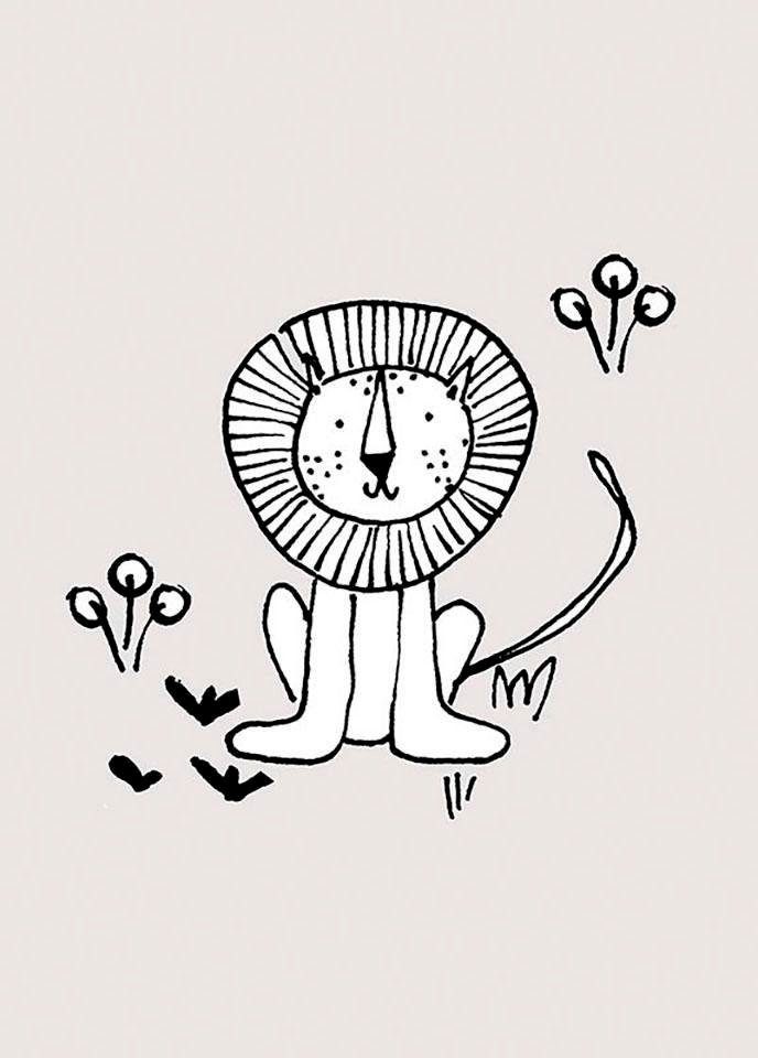 Komar Poster Scribble Lion Hoogte: 50 cm