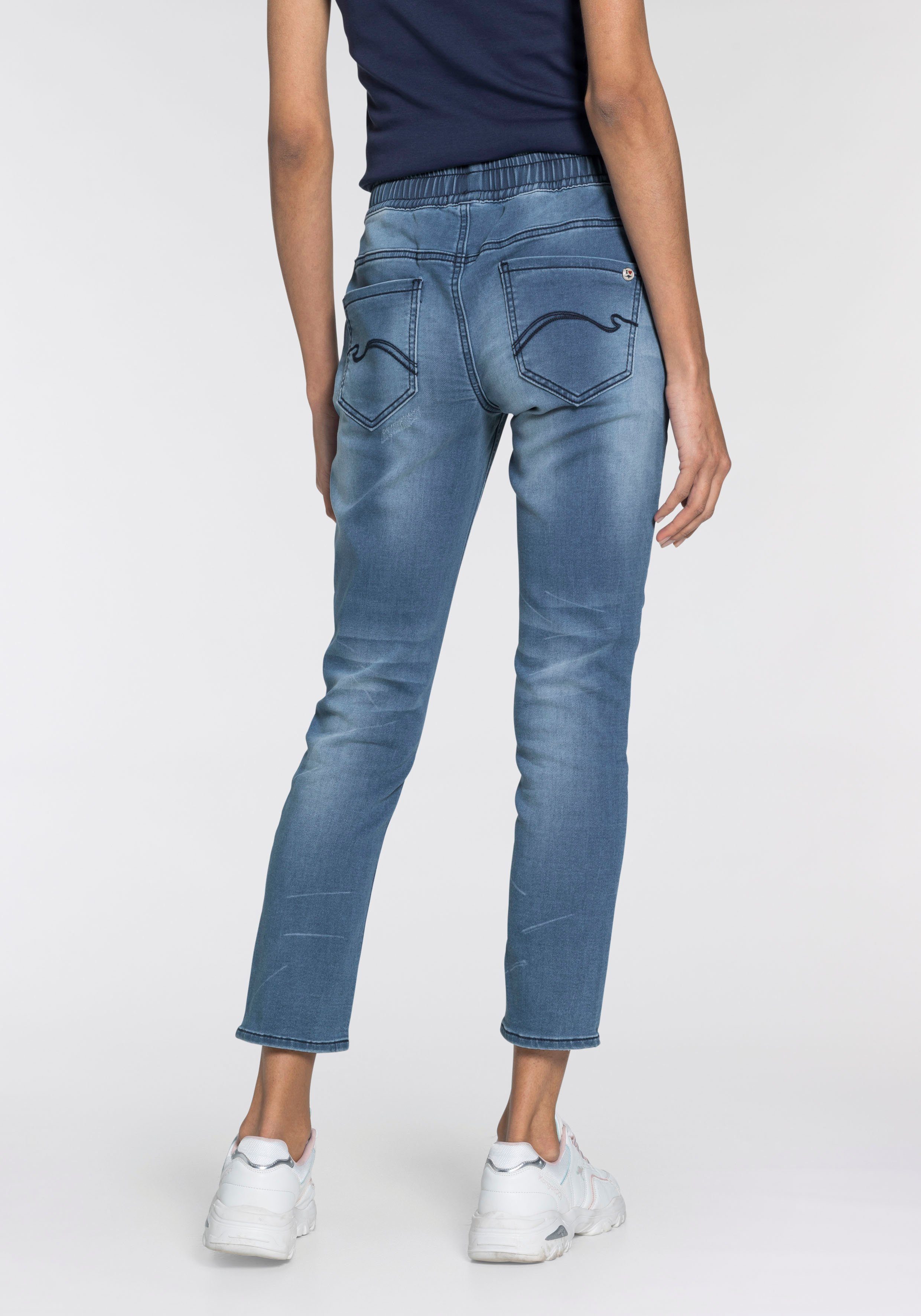 KangaROOS Jogpants 7/8 JOGG-DENIM wijde broekspijp, met used-wassing, hoge taille, 7/8-lengte