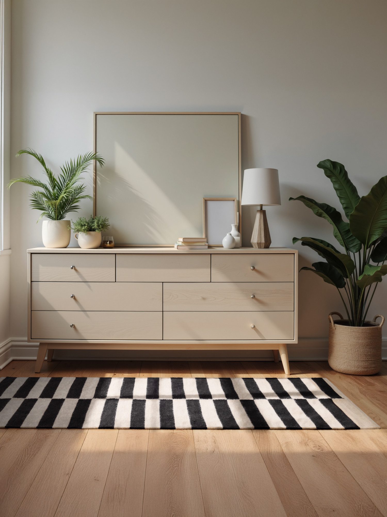 HANSE Home Wollen kleed Donna, zwart-wit handgeweven, wol, natuur, loper, woonkamer, slaapkamer, strepen