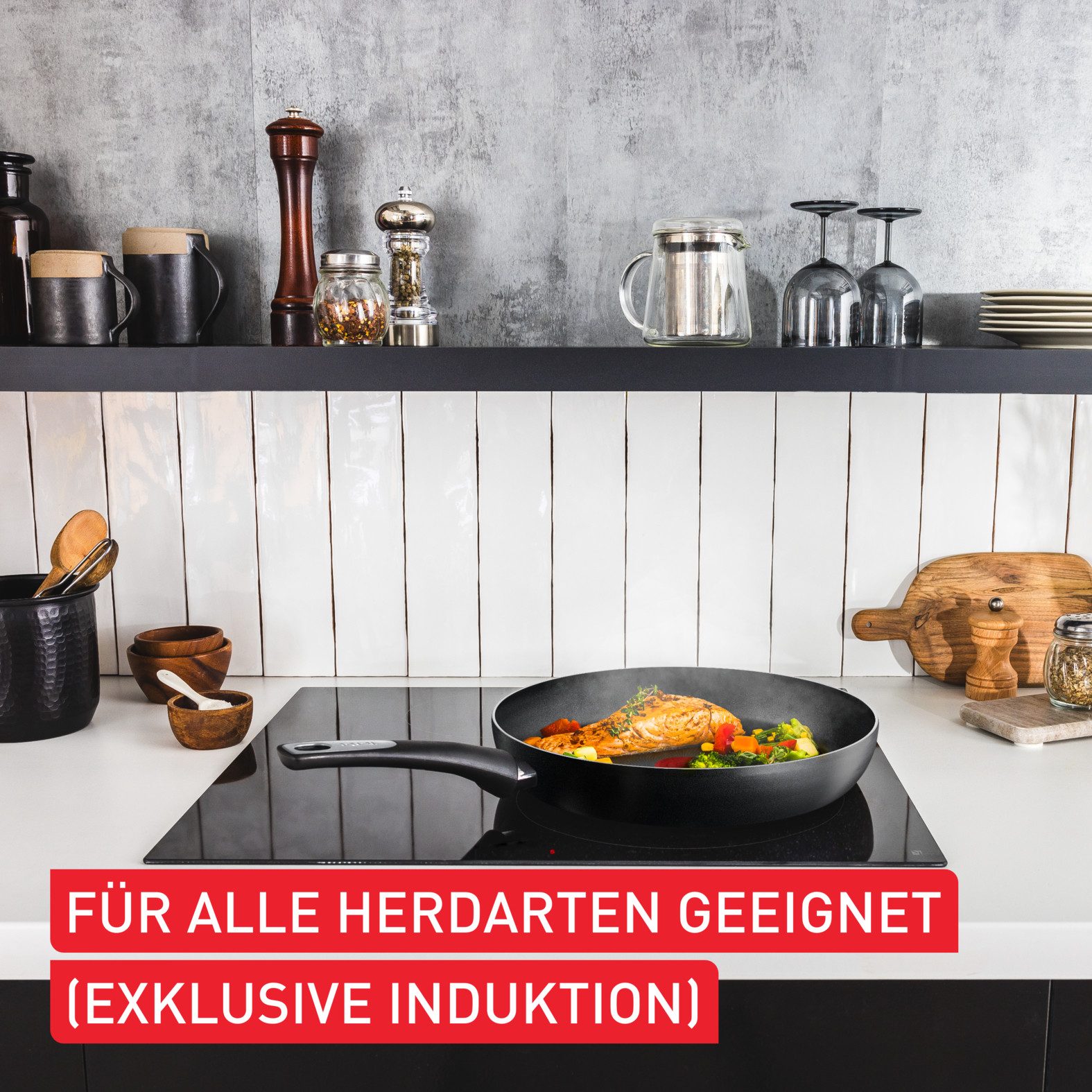 Tefal Koekenpan Hard Titanium Essential Titanium anti-aanbakcoating, thermo-signaal, gas+elektrisch+glaskeramiek (1-delig)