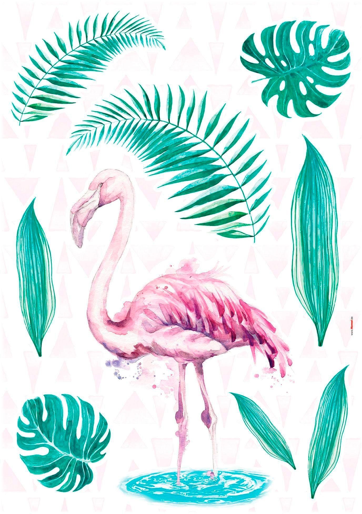 komar wandfolie flamingo 50x70 cm (breedte x hoogte), zelfklevende wandtattoo (set, 9-delig) groen