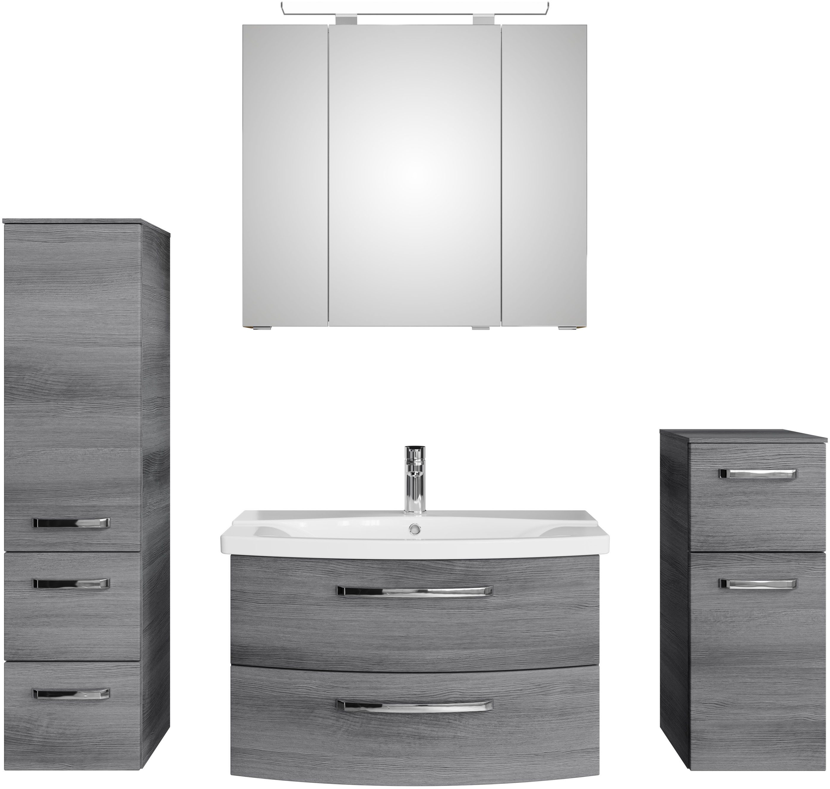 Saphir Badmeubelset Serie 4010 4-delig keramische wastafel met LED-spiegelkast (set) badmeubelsets grijs