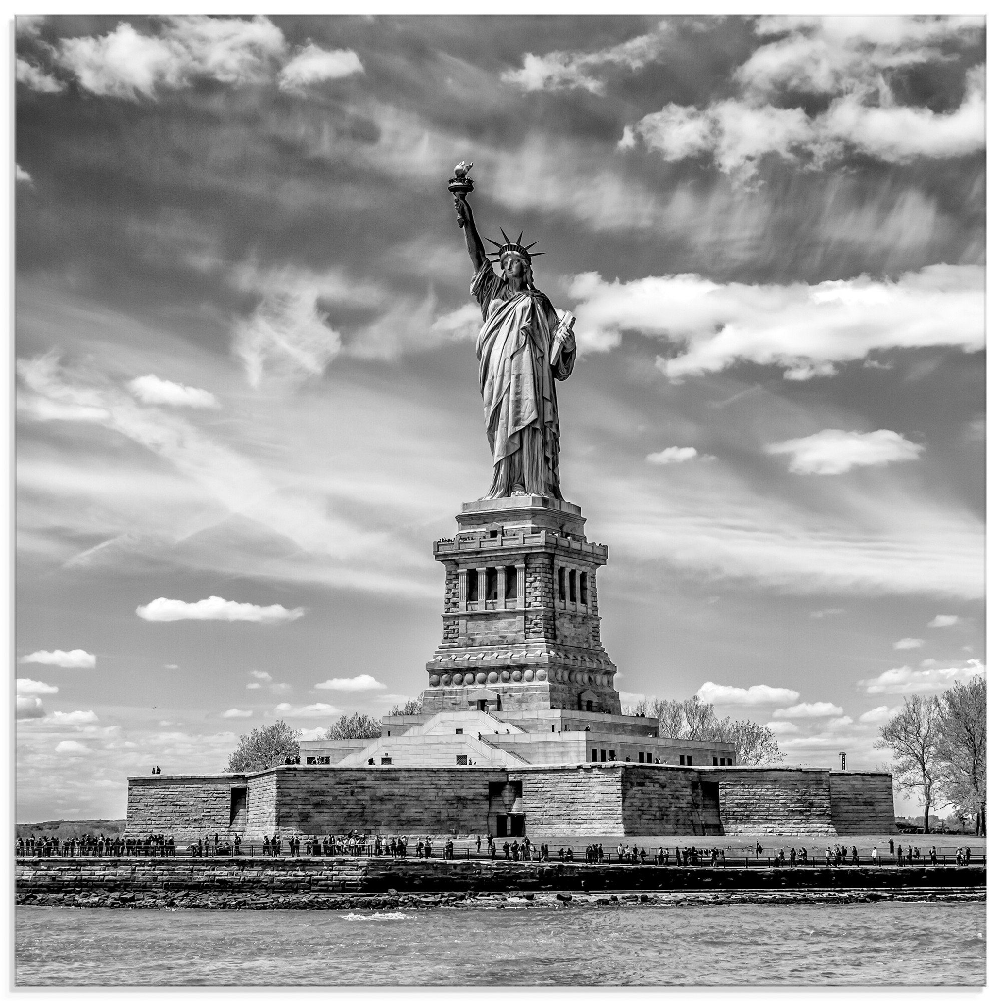 Artland Print op glas New York City Vrijheidsbeeld glazen artprint maat 50 cm x 50 cm zwart