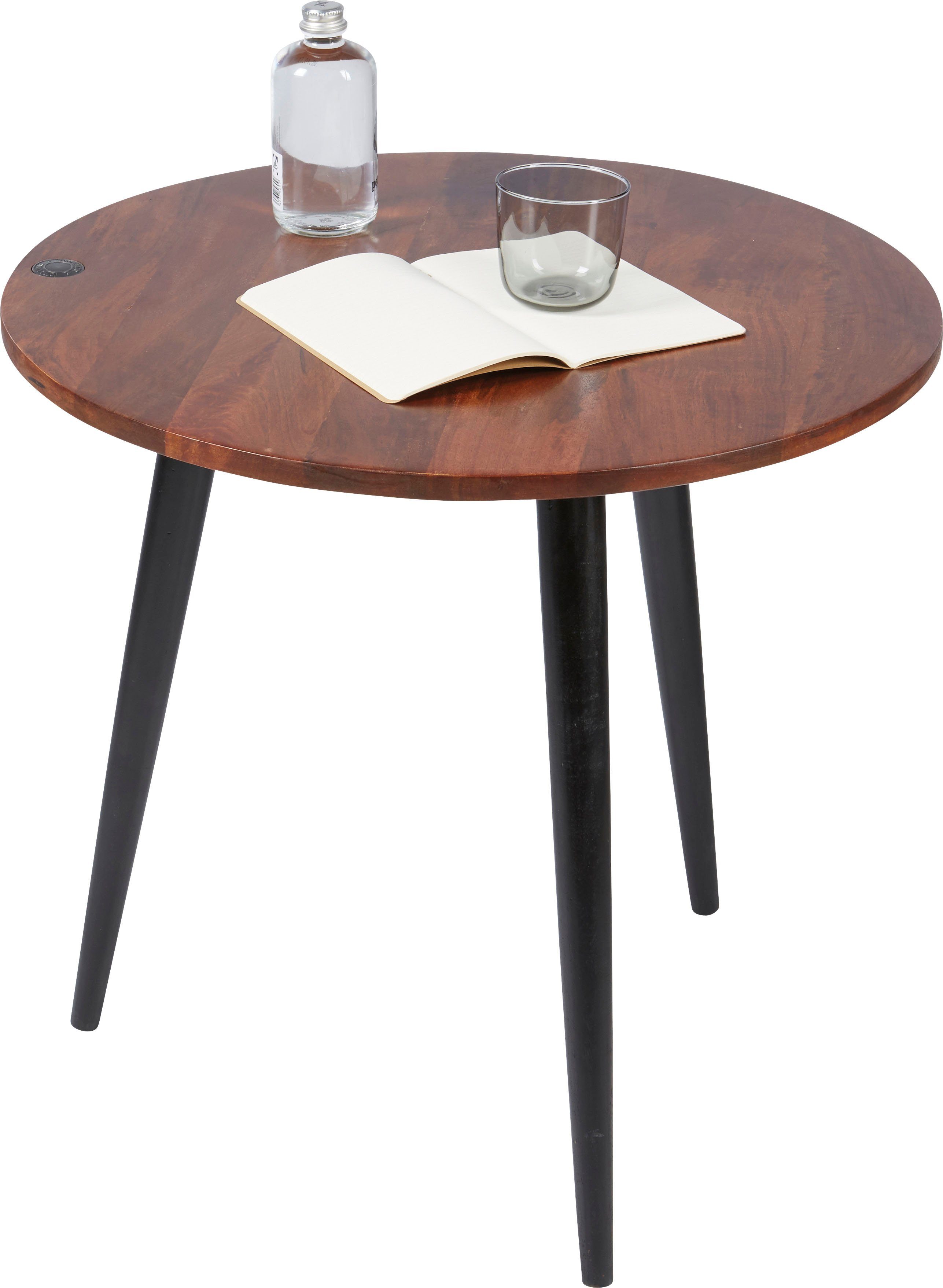 TOM TAILOR HOME Bijzettafel T-WOOD TABLE HIGH Bijzettafel met knoopdetail, donker mangohout en zwarte poten bijzettafels beige