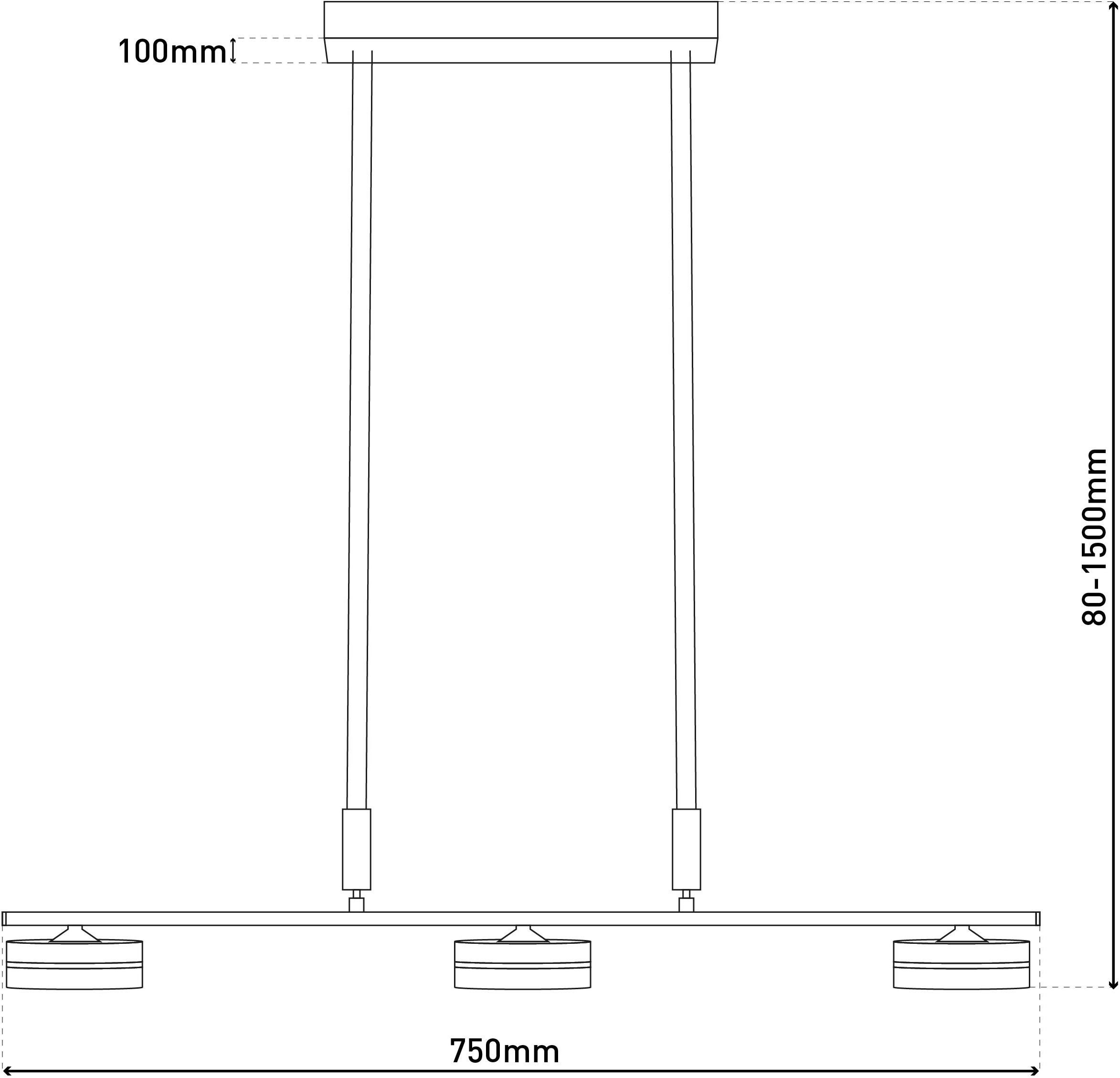 näve Led-hanglamp Triberg 3-vlamig, kappen van hout (eiken), wanddimmer, hoogte verstelbaar 80-150 cm (1 stuk)