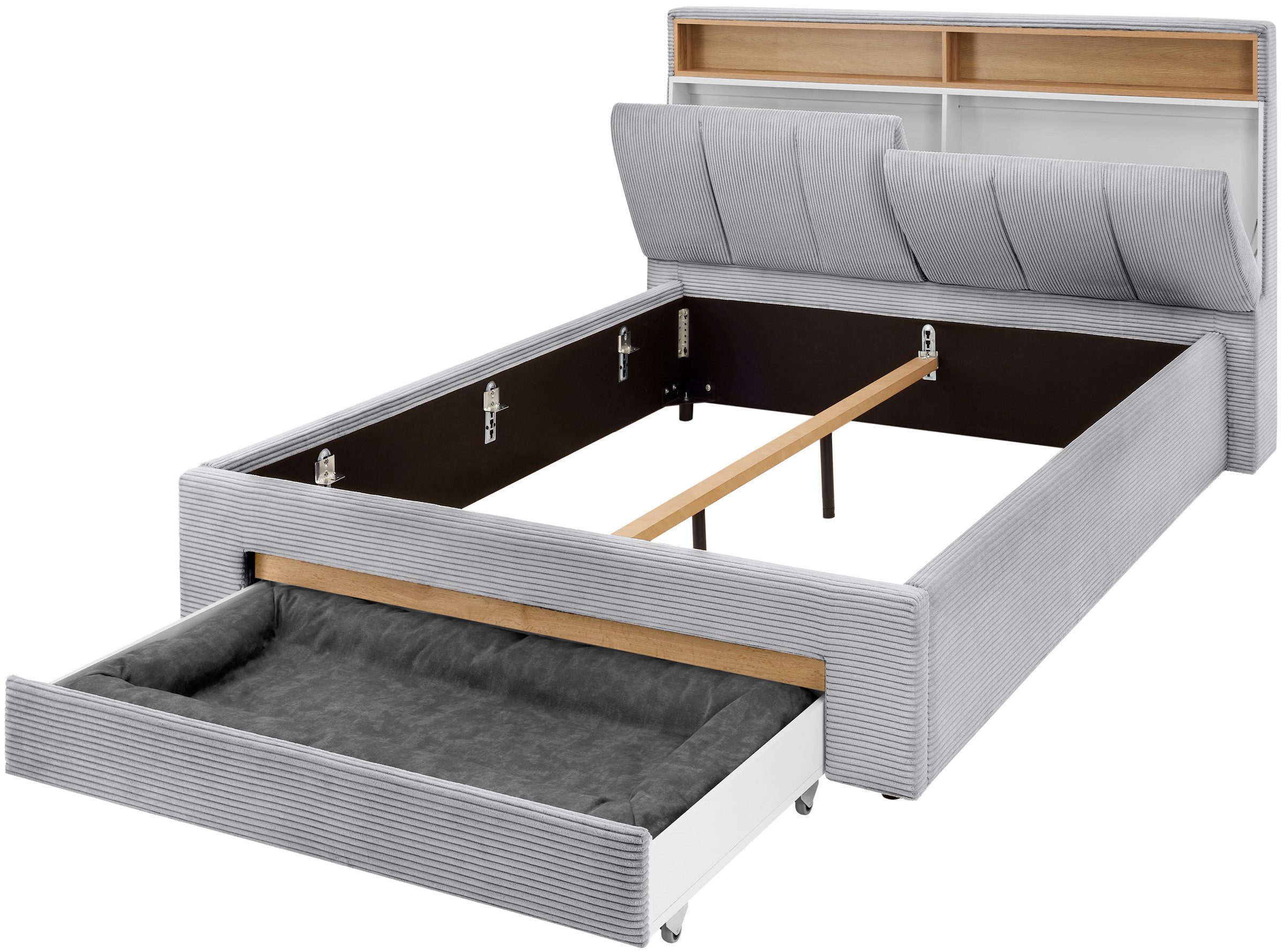 INOSIGN Gestoffeerd bed CiTY/GiRON,, gepolsterd opbergbed, met LED-verlichting Bedkisten met hondenbed of als opbergruimte, opklapbare hoofdeinden