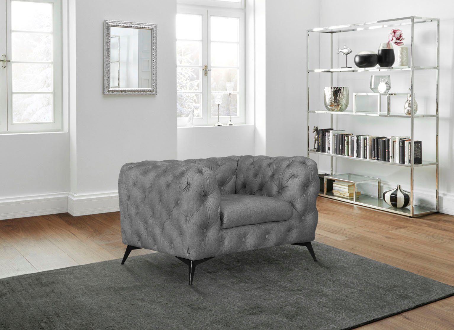 Leonique Chesterfield-fauteuil Glynis Fauteuil luxueuze capitonnage, moderne chesterfield look, kleur van de poten ter keuze