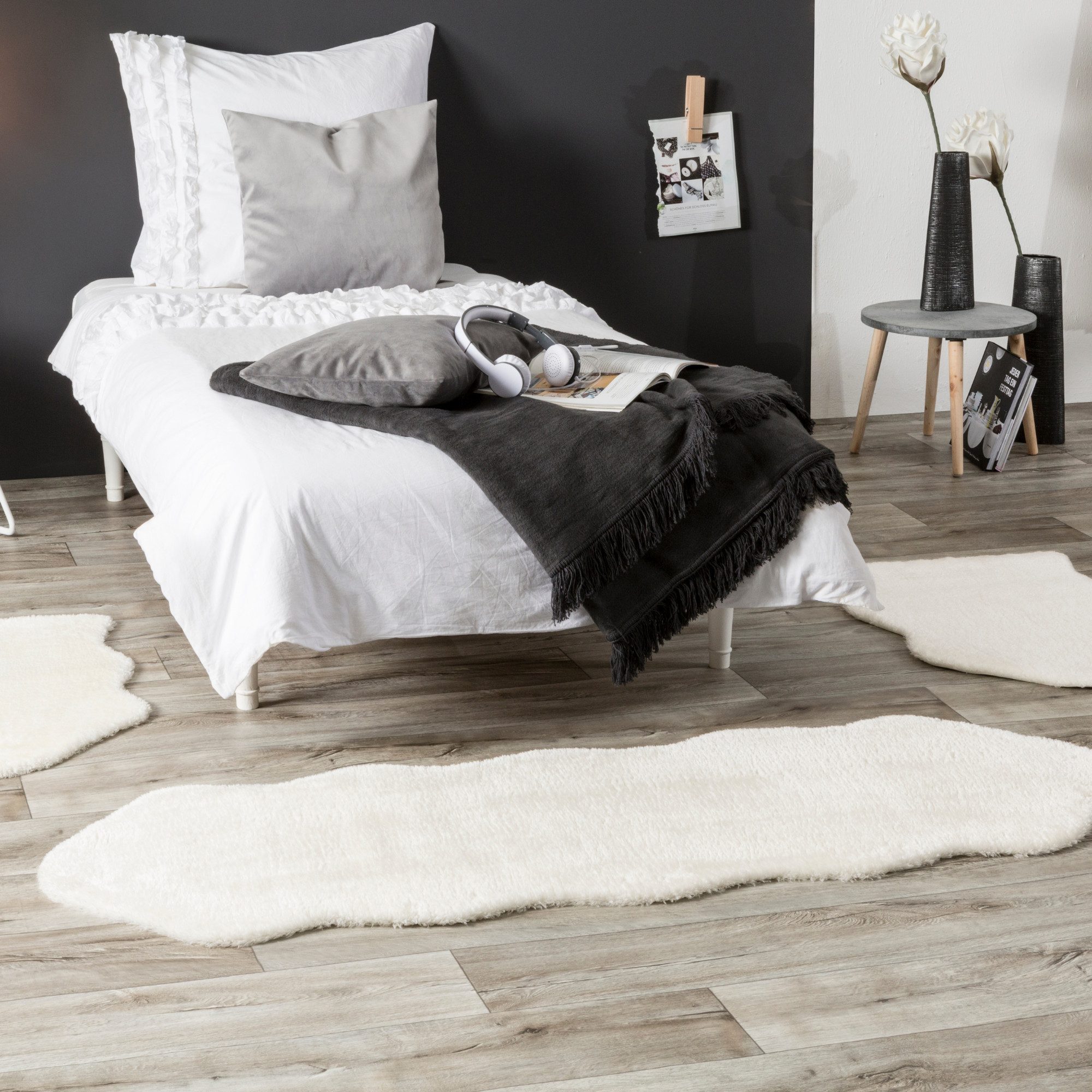 Andiamo Set slaapkamerkleedjes Slaapkamerkleed lam imitatiebont Imitatiebont, zeer zachte pool, wasbaar, slaapkamerkleed, loperset